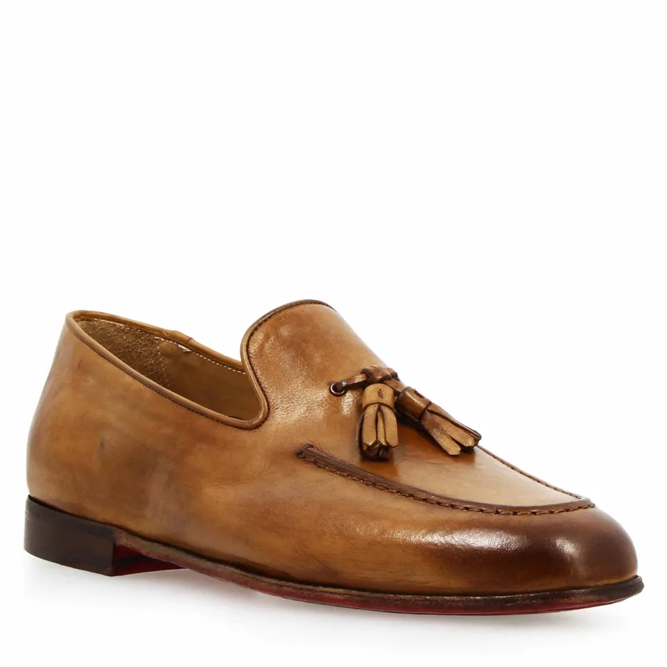 Leonardo Shoes Mocassini Uomo Cavour Buf Pelle Marrone