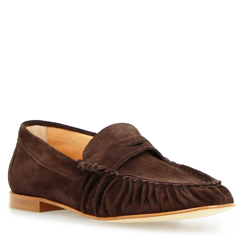 Leonardo Shoes Moka mocassino donna marrone scuro camoscio