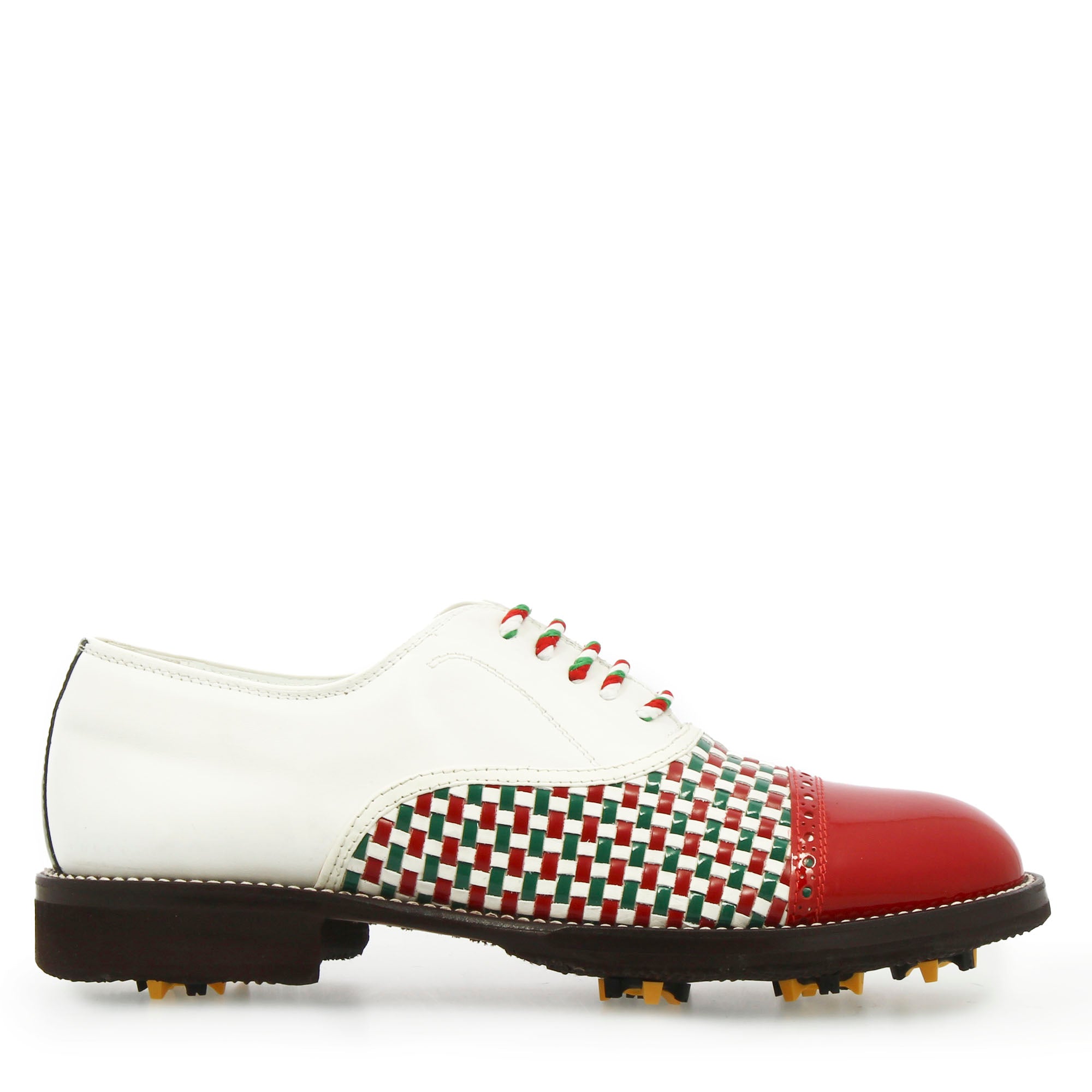 Leonardo Shoes Golf Scarpe golf pelle intrecciata bianco tricolore