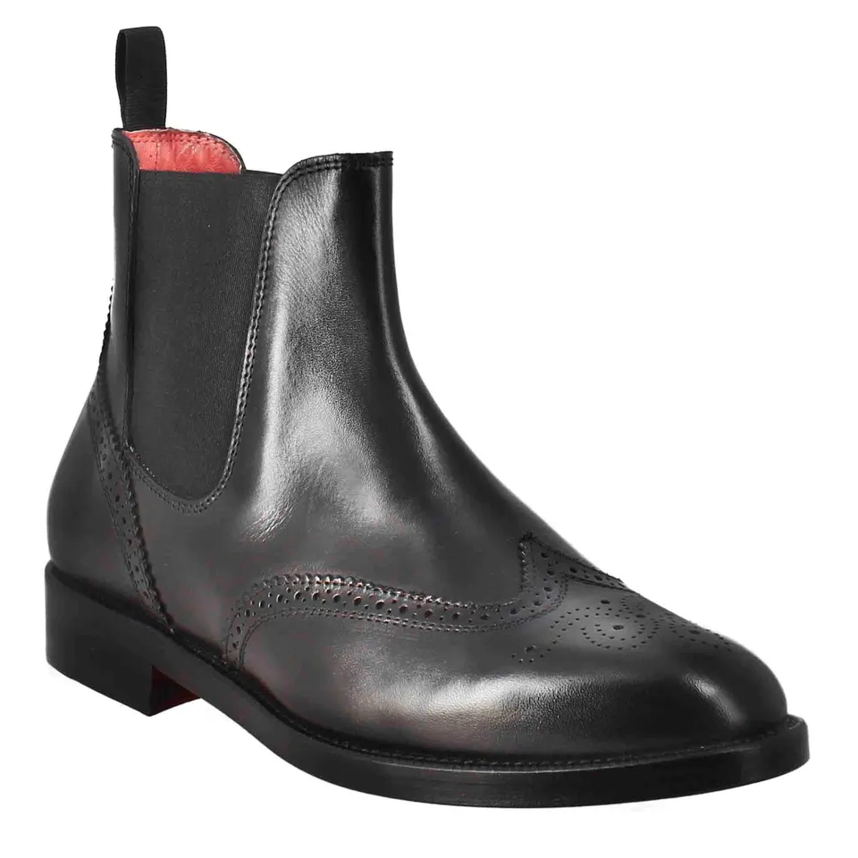 Leonardo Shoes Chelsea Stivaletti Donna Neri Pelle Brogue