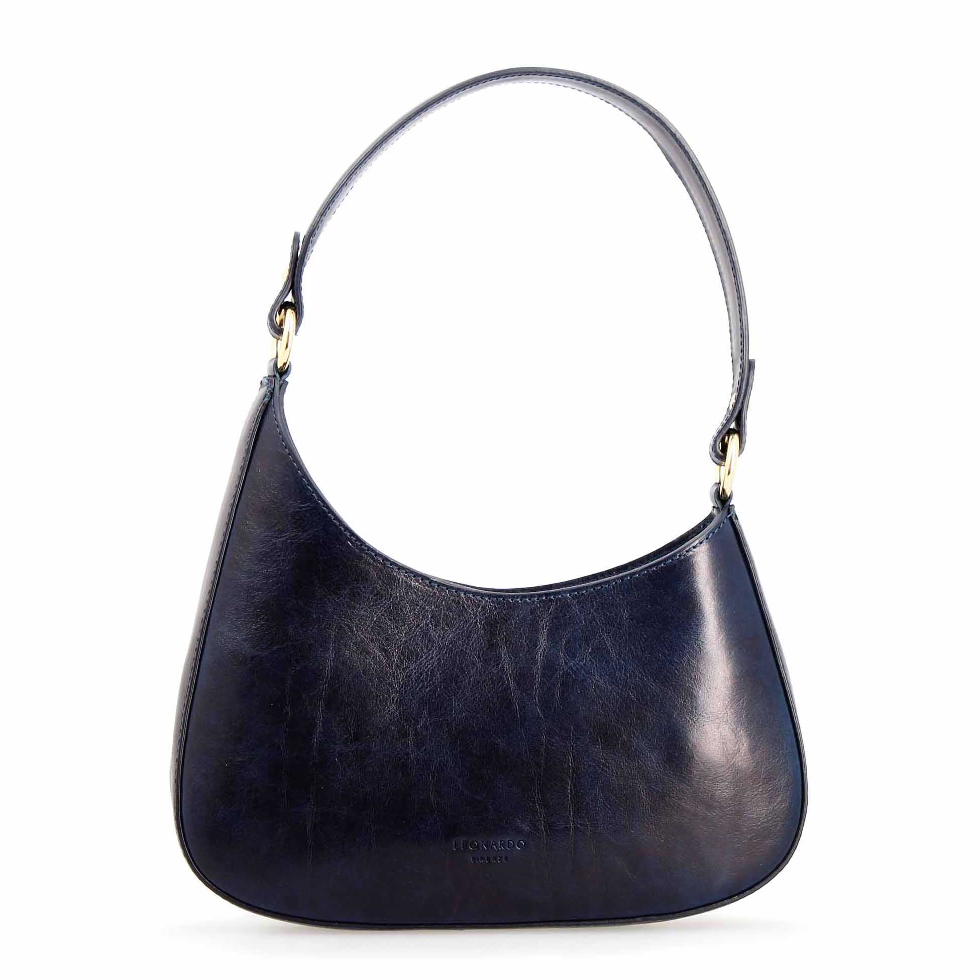 Leonardo Shoes Isotta M borsa donna pelle blu mezzaluna 28cm
