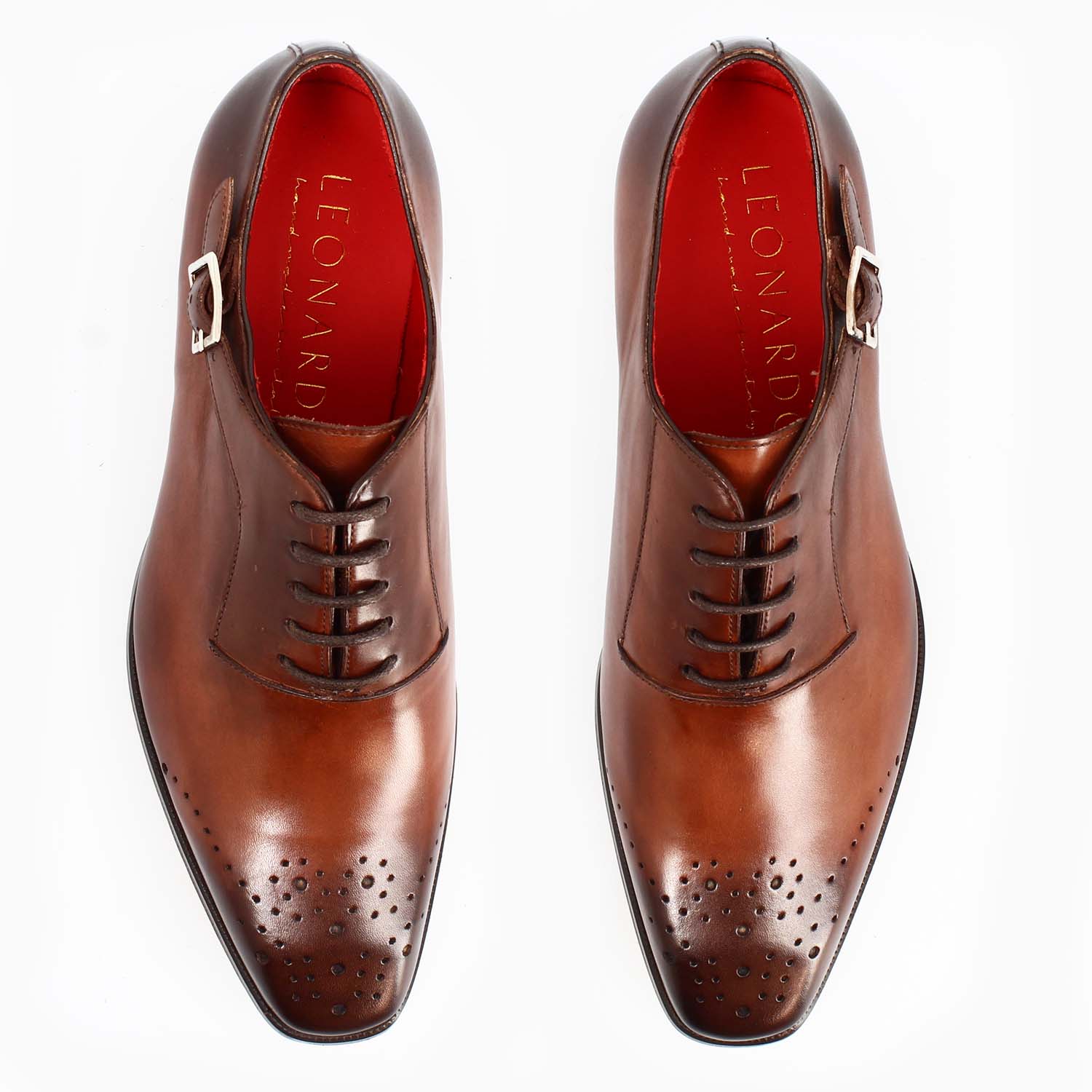 Leonardo Shoes Appiano Francesine Uomo Marrone Pelle Fibbia