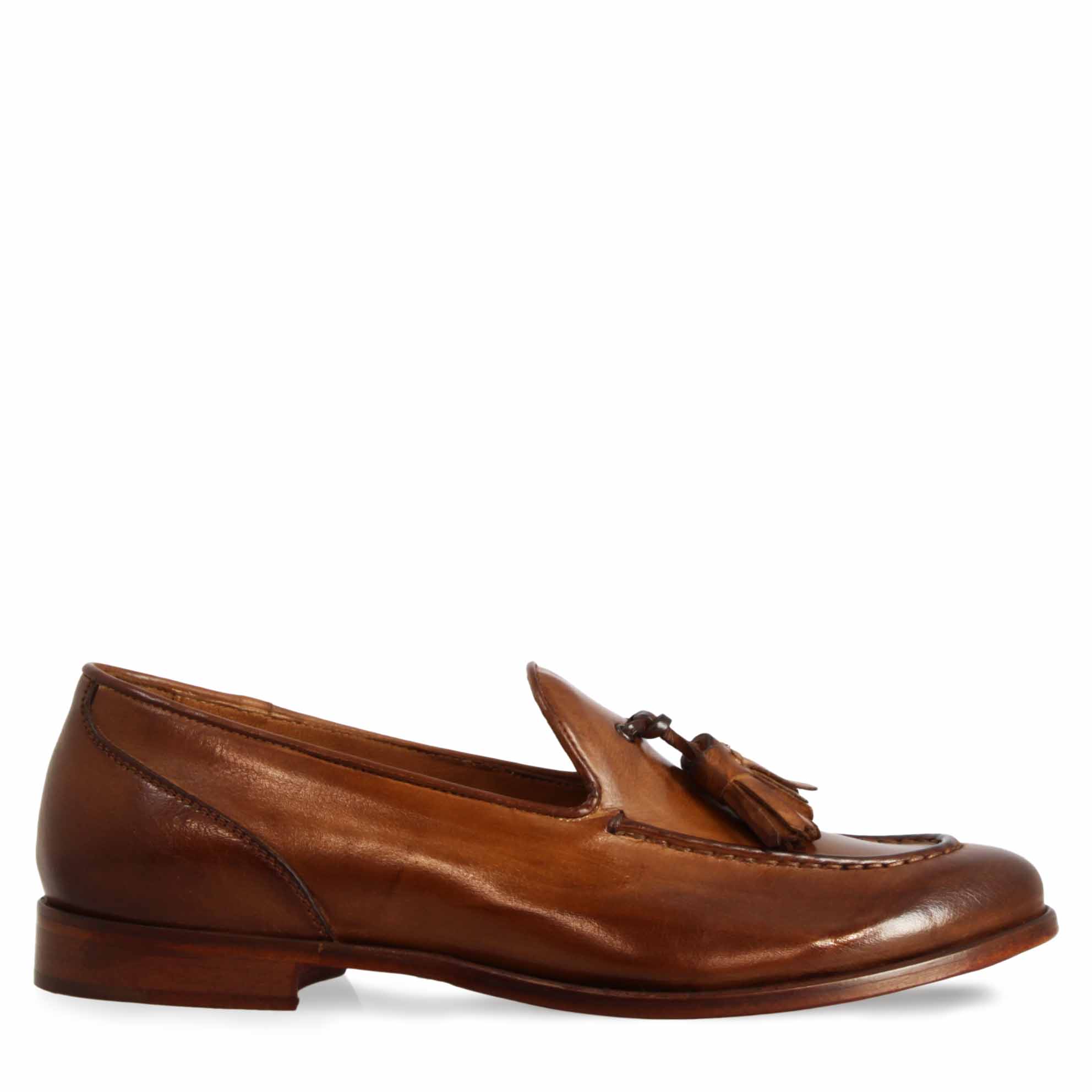 Leonardo Shoes Mocassini Donna Appia Pelle Marrone Nappine