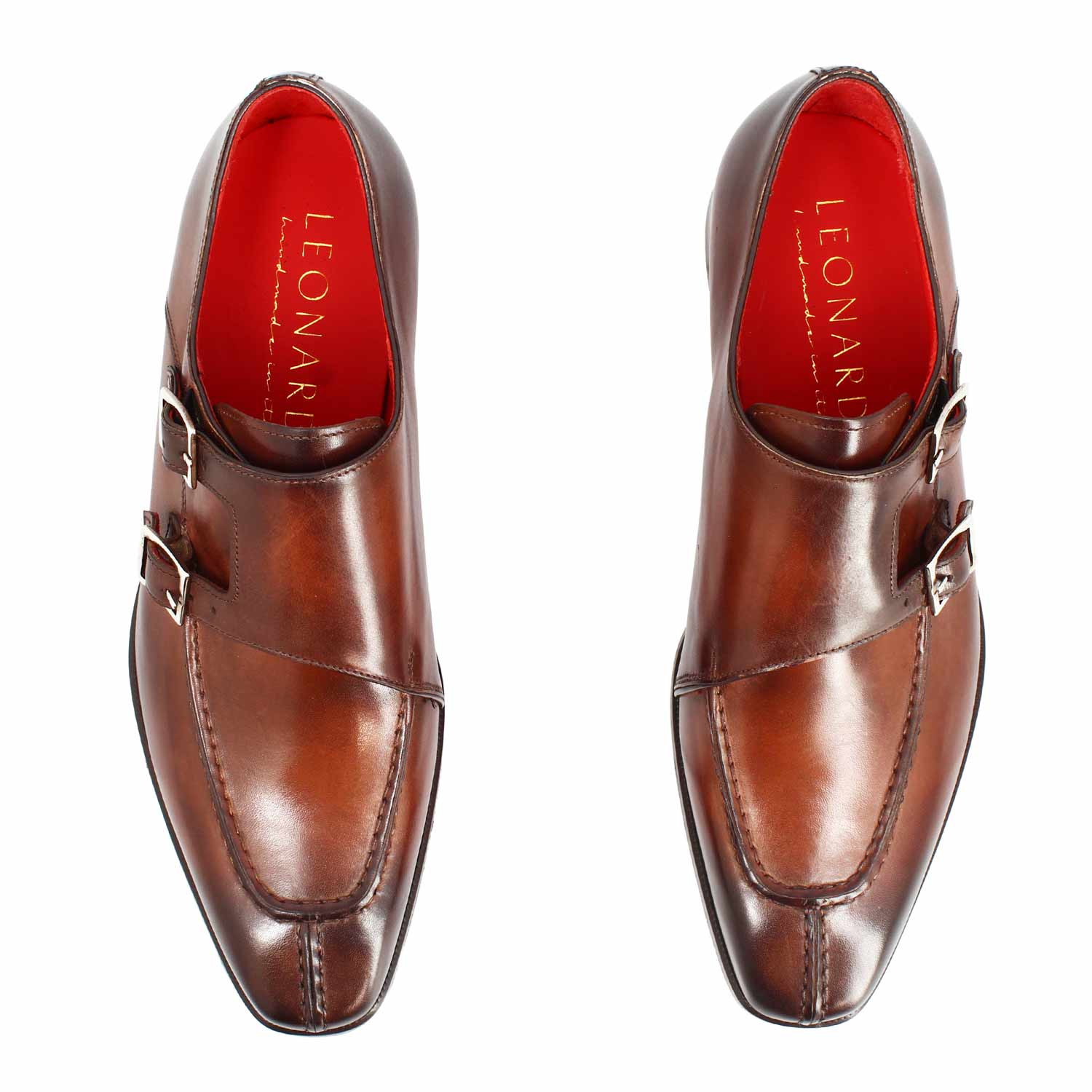 Leonardo Shoes Orazio Francesine Uomo Pelle Marrone Doppia Fibbia