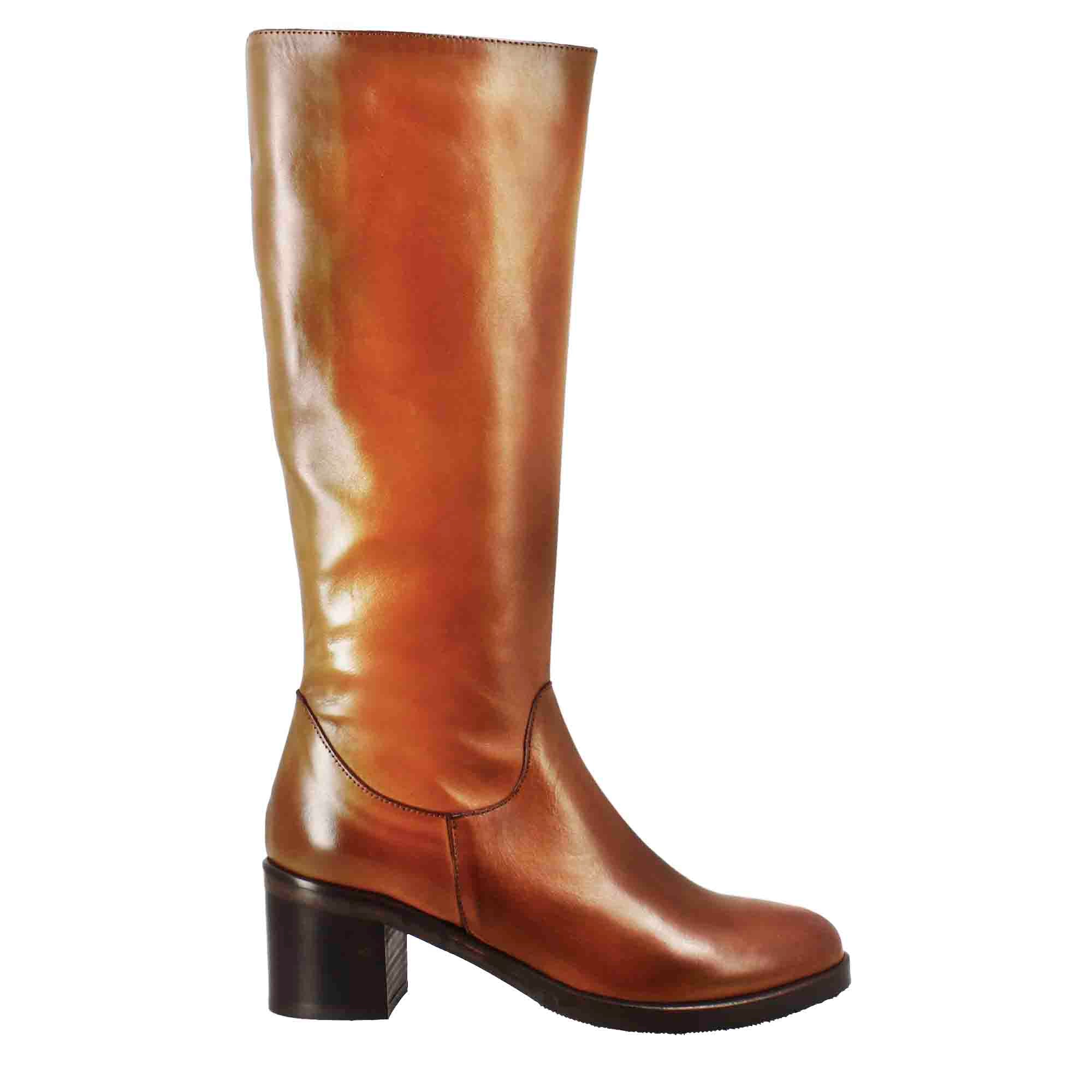 Leonardo Shoes stivali donna pelle marrone tacco 7 cm