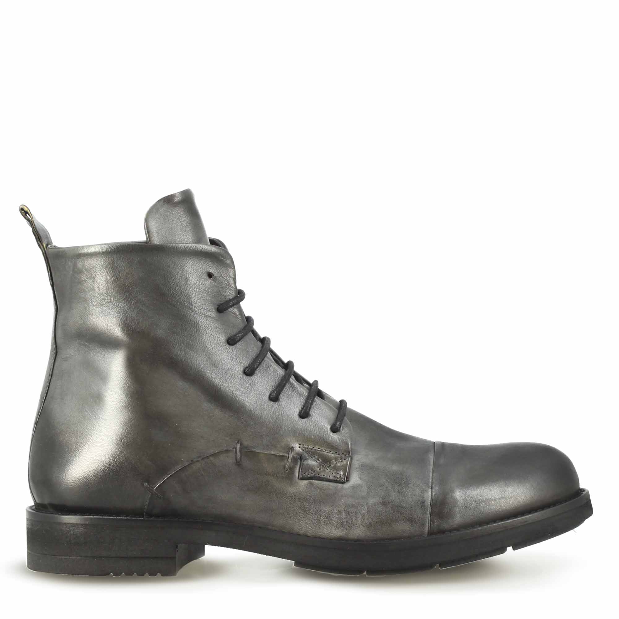 Leonardo Shoes Stivaletti Uomo pelle grigi con lacci invernali