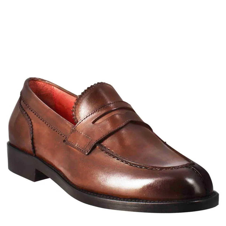 Leonardo Shoes mocassini donna pelle marrone bocca leone
