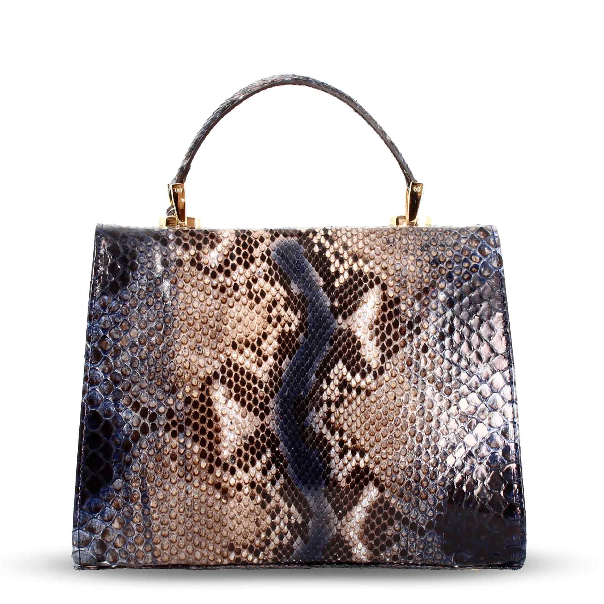 Leonardo Shoes Borsa Mano Donna Pitone Blu Tracolla Grande