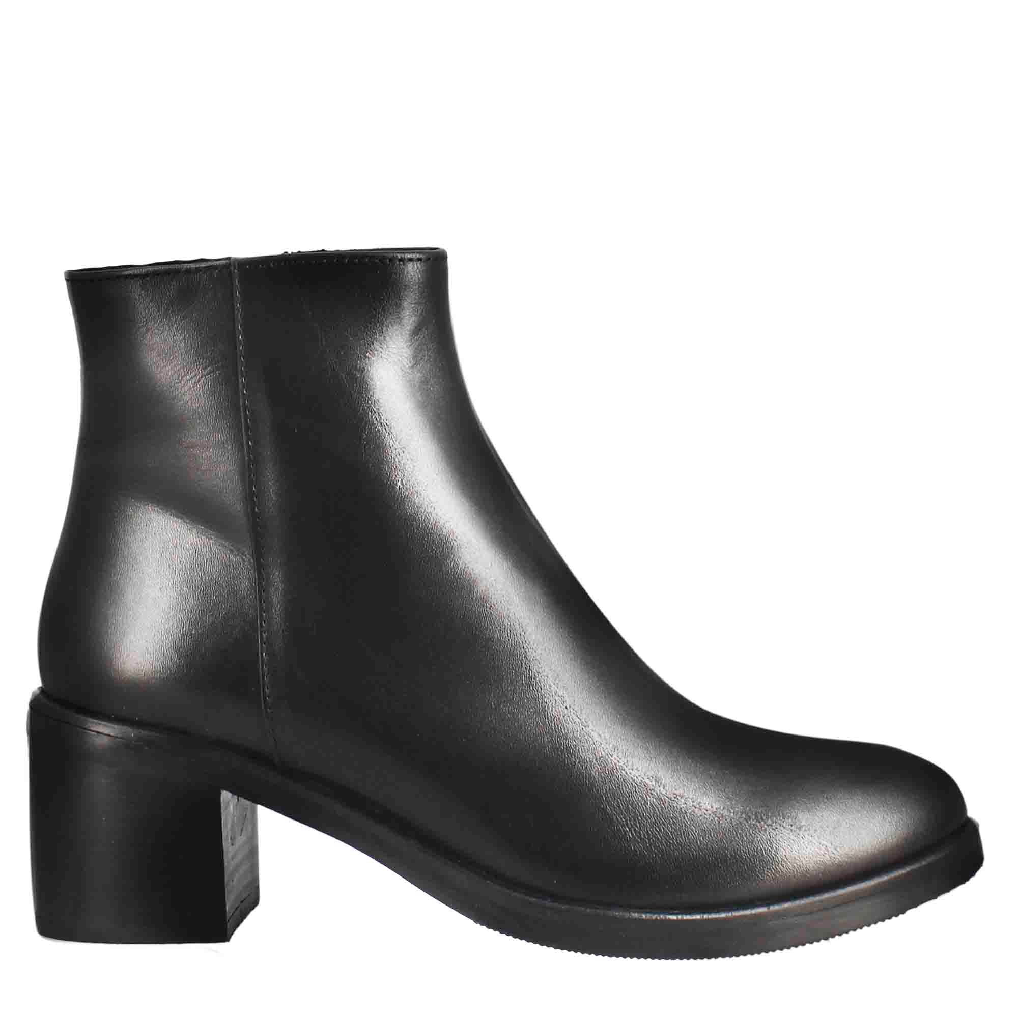 Leonardo Shoes Stivali Donna Stivaletto Pelle Nero Tacco 5 cm