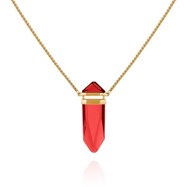 Vince Camuto collana lunga pietra rossa cristallo oro