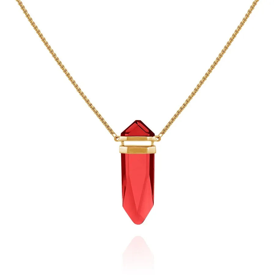 Vince Camuto collana lunga pietra rossa cristallo oro
