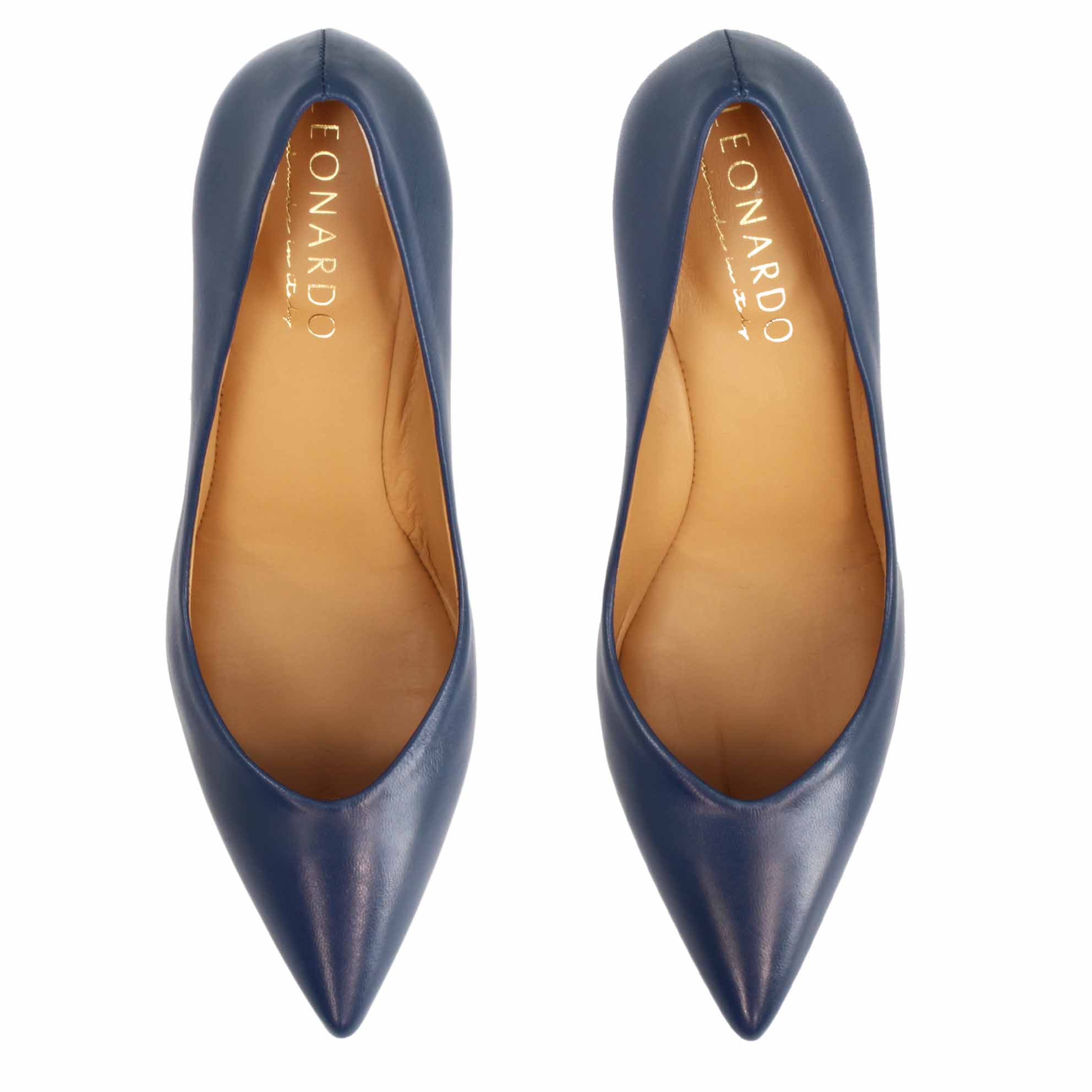 Leonardo Shoes Décolleté Punta Blu Pelle Tacco 9 cm