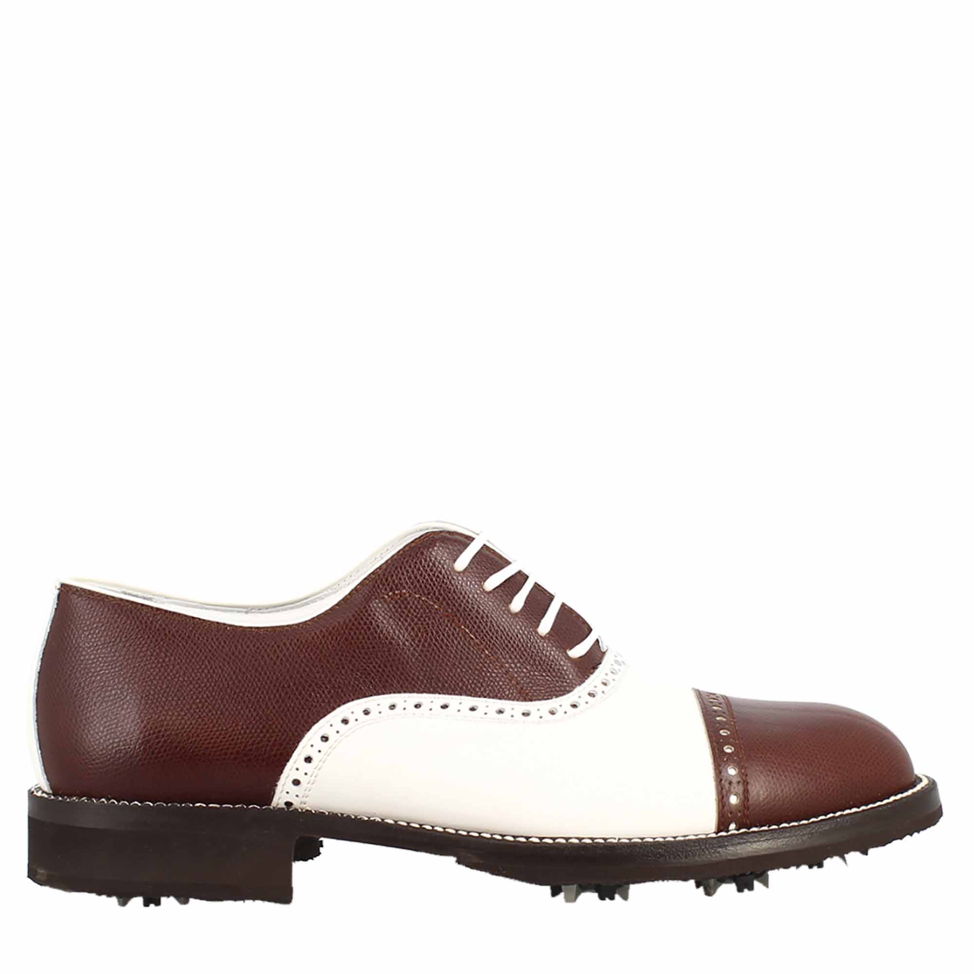 Leonardo Shoes Golf scarpe da golf brogue bianco marrone pelle