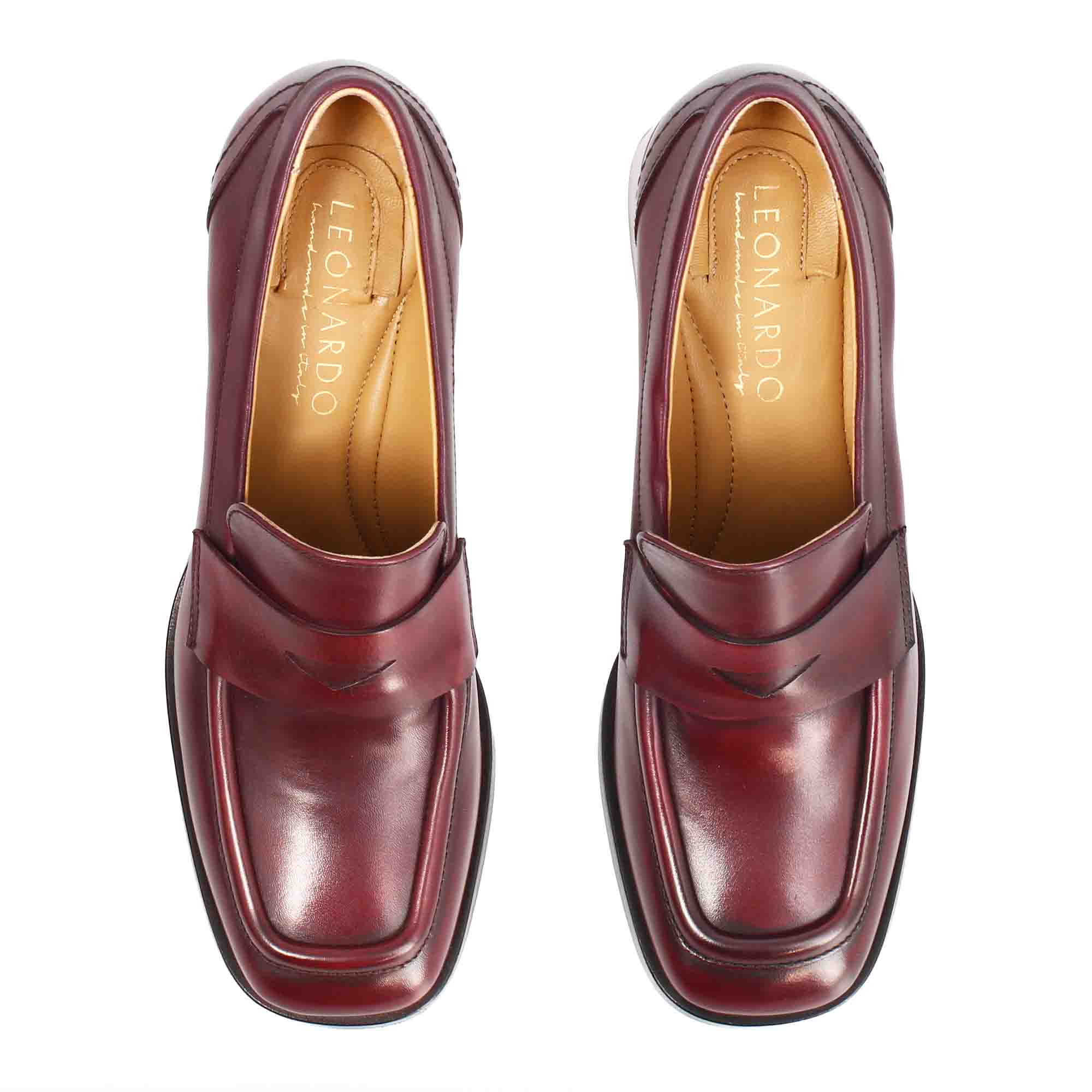 Leonardo Shoes Ottavia mocassini donna pelle bordeaux tacco 6cm