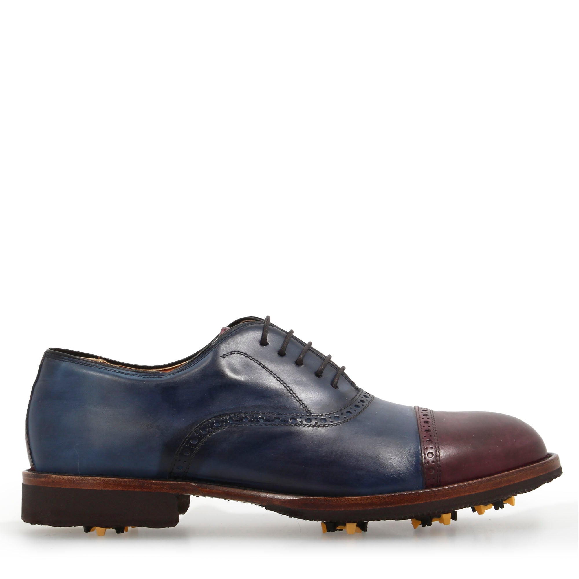 Leonardo Shoes Golf Scarpe da Golf Pelle Blu Bordeaux
