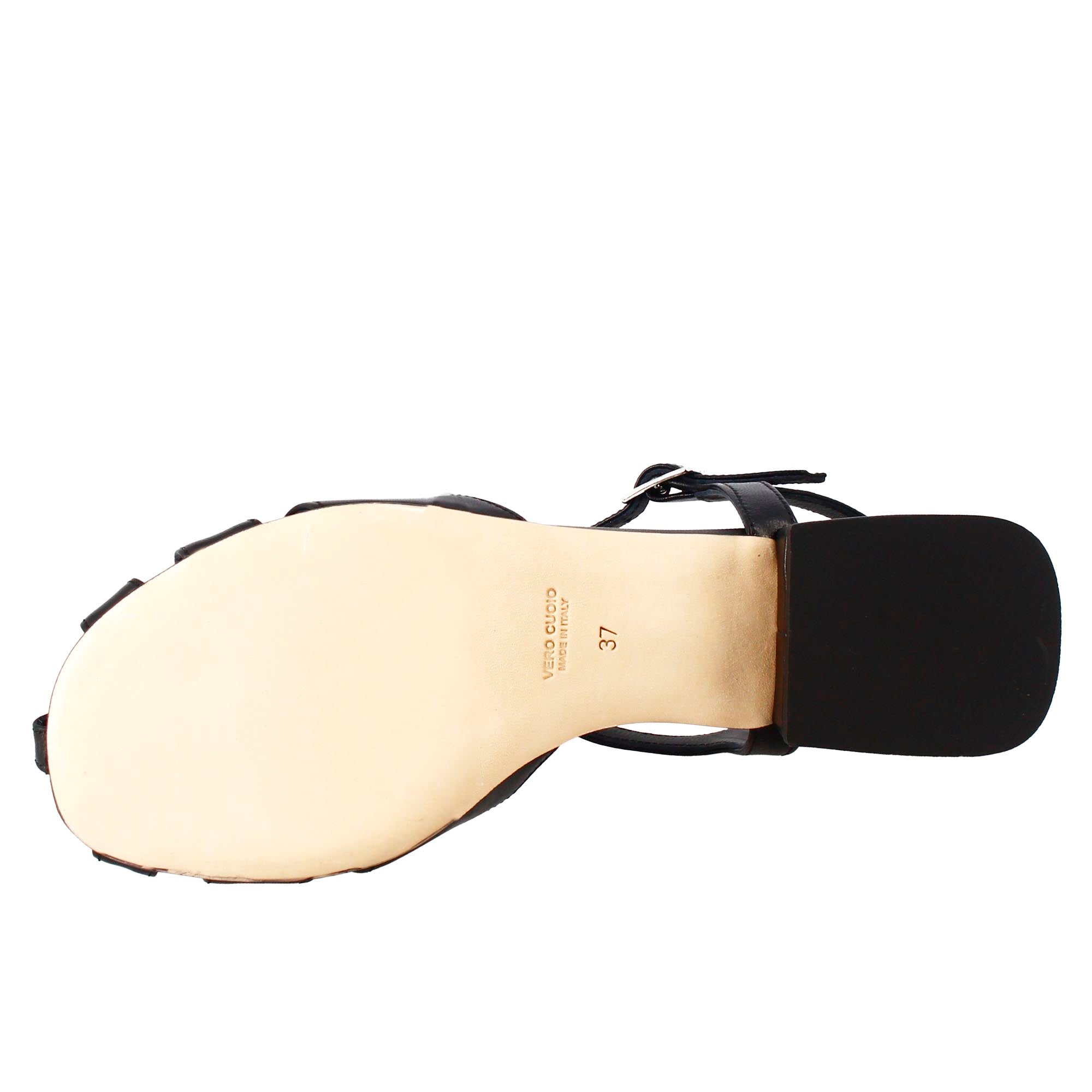 Leonardo Shoes Sandali Donna Nero Gabbia Pelle Tacco 4 cm