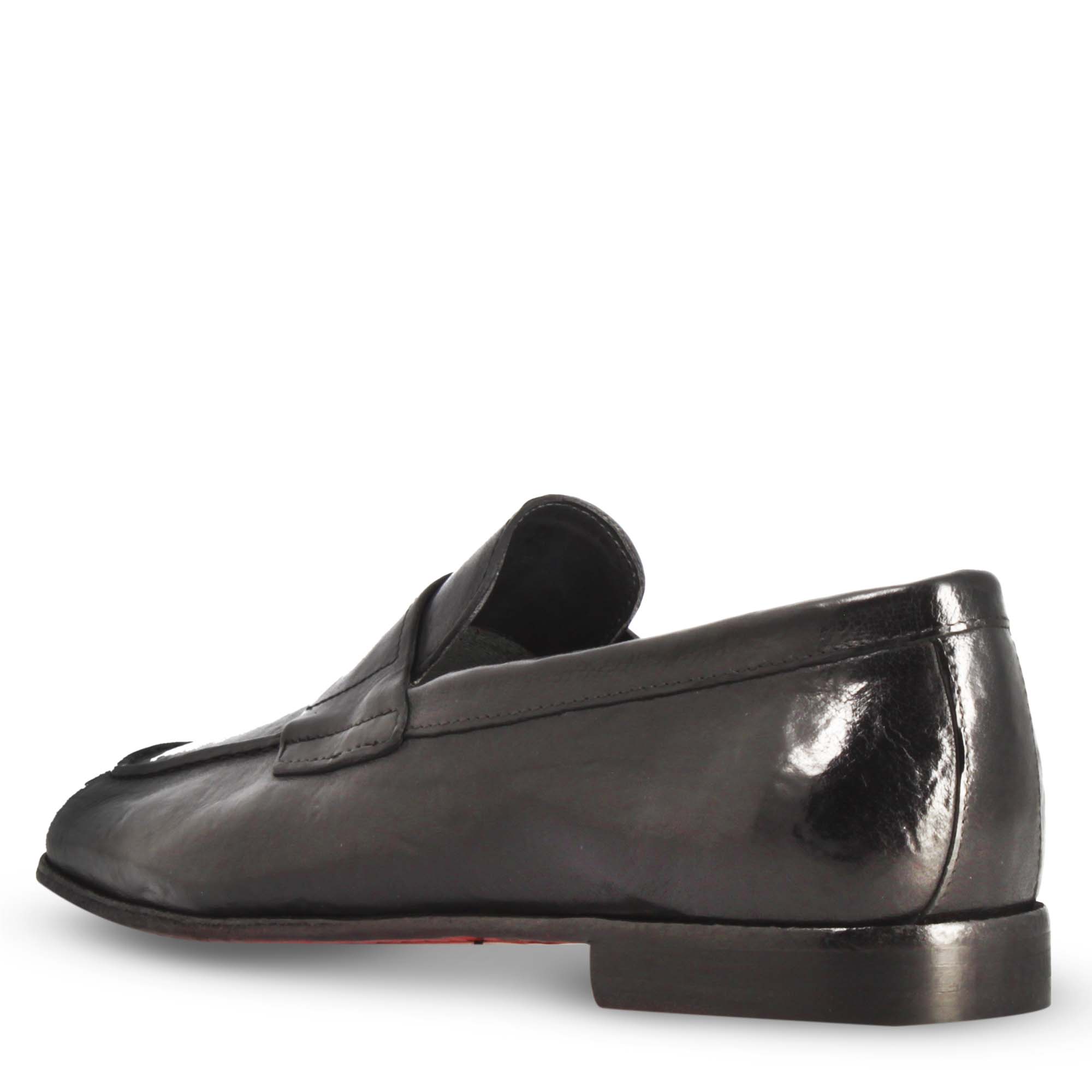 Leonardo Shoes Navona Buf mocassino uomo pelle nero