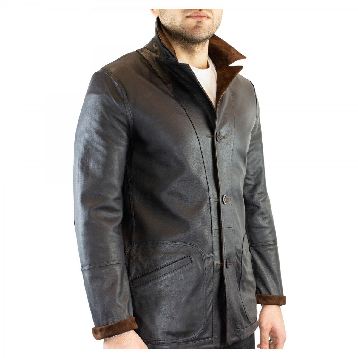 Leonardo Shoes giacca pelle uomo reversibile testa di moro renna