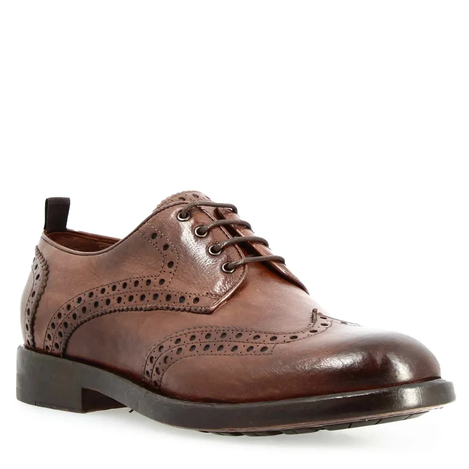 Leonardo Lorenzo Marrone Derby Uomo Pelle Brogue