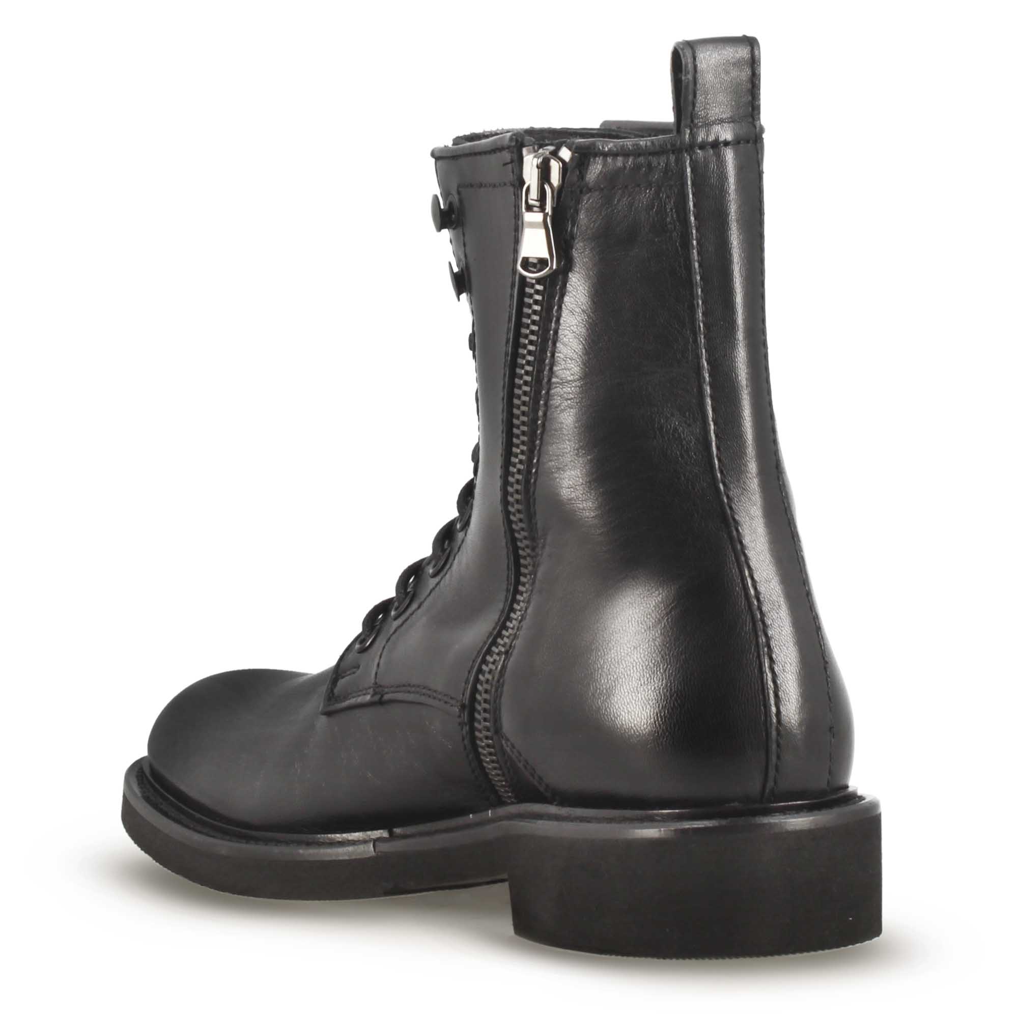 Leonardo Shoes Stivali Donna anfibio pelle nero lacci