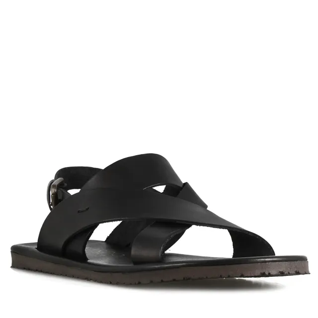 Leonardo Shoes Sandali Uomo sandalo nero pelle fasce intrecciate