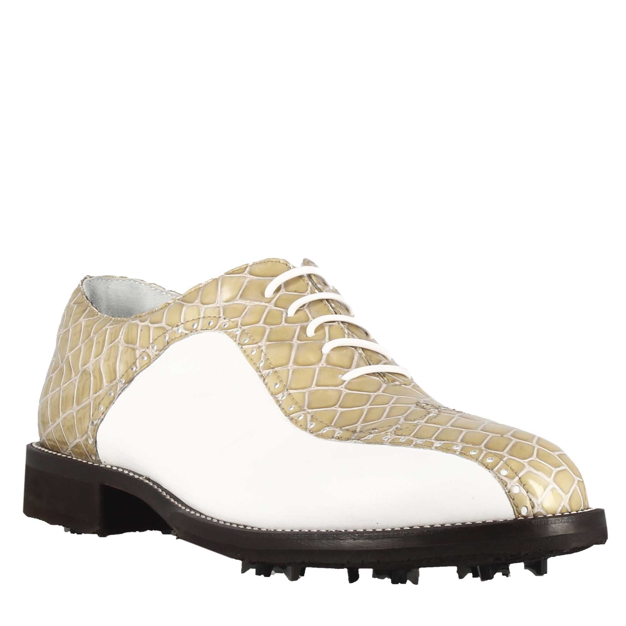 Leonardo Shoes Golf Calzature scarpe golf beige stampa cocco