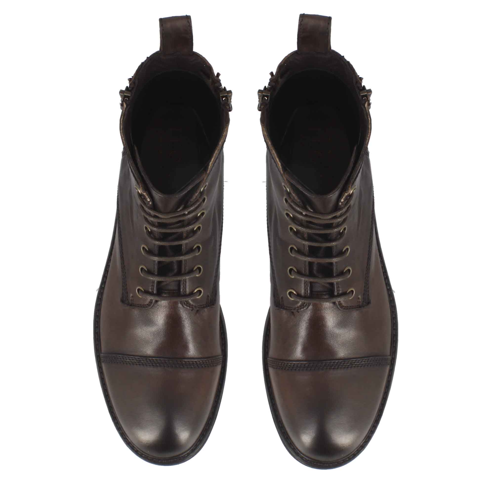 Leonardo Shoes Stivaletti Uomo anfibio marrone scuro pelle