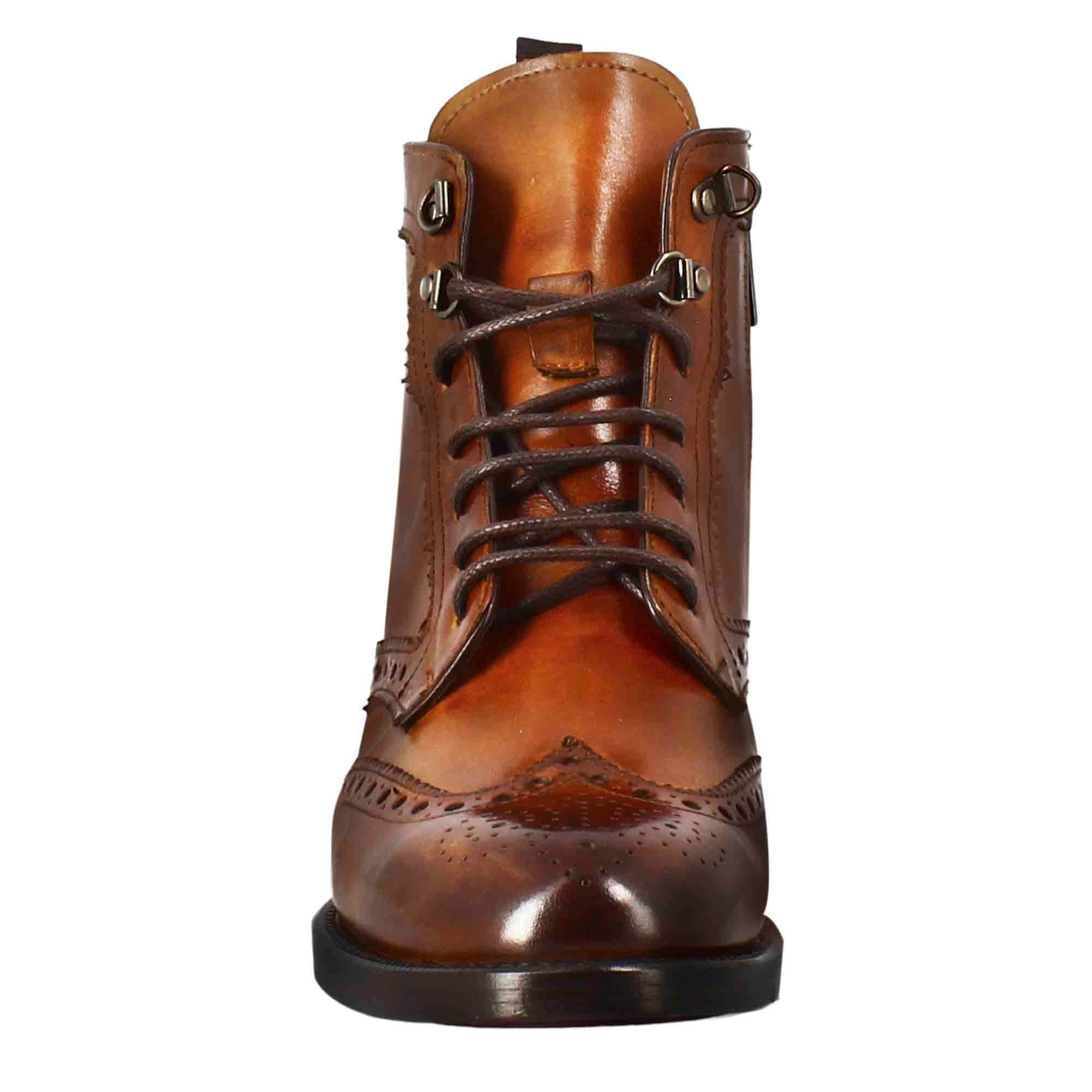 Leonardo Shoes Anfibio Donna Pelle Marrone Brogue
