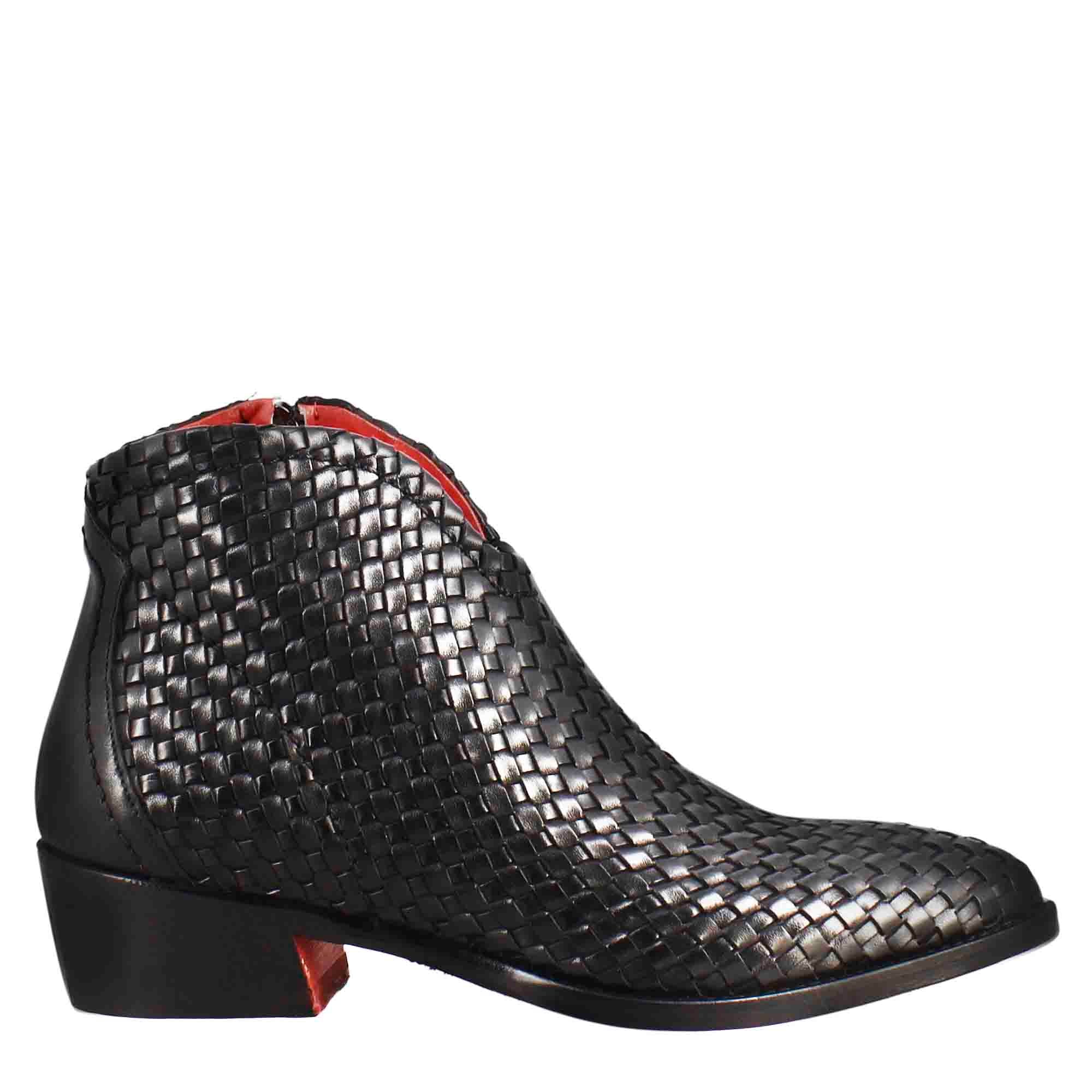 Leonardo Shoes Stivaletti Donna Pelle Nera Intrecciata Tacco