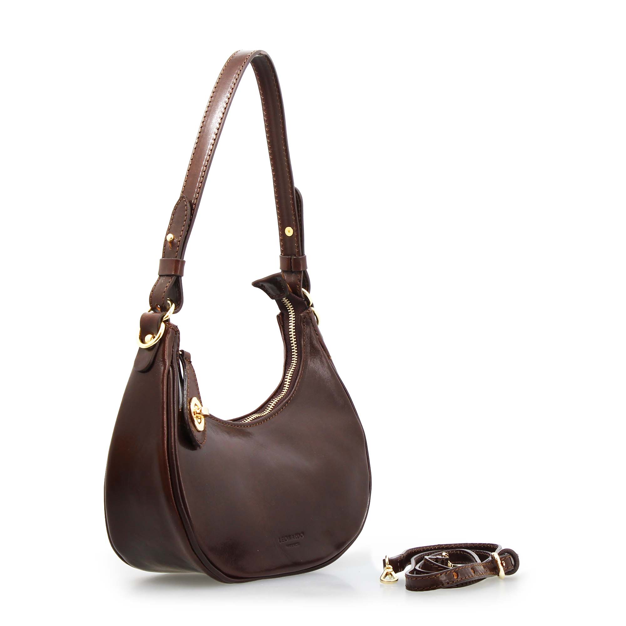 Leonardo Shoes Jane borsa spalla pelle marrone scuro tracolla