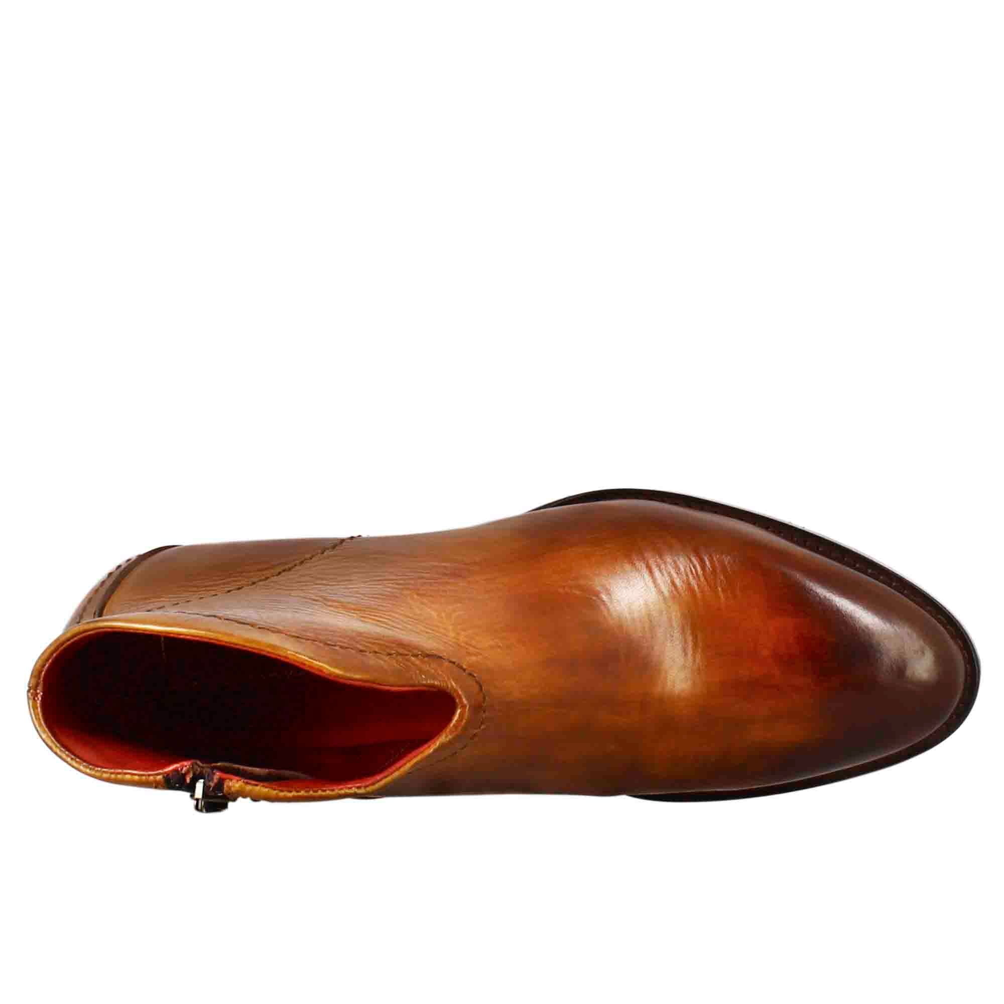 Leonardo Shoes Stivali Donna stivaletto marrone chiaro tacco medio