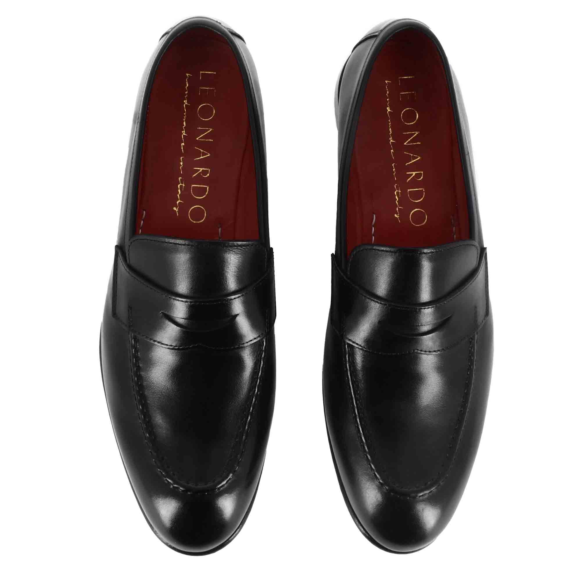 Leonardo Shoes Mocassino Uomo Pelle Nero Classico Cuoio
