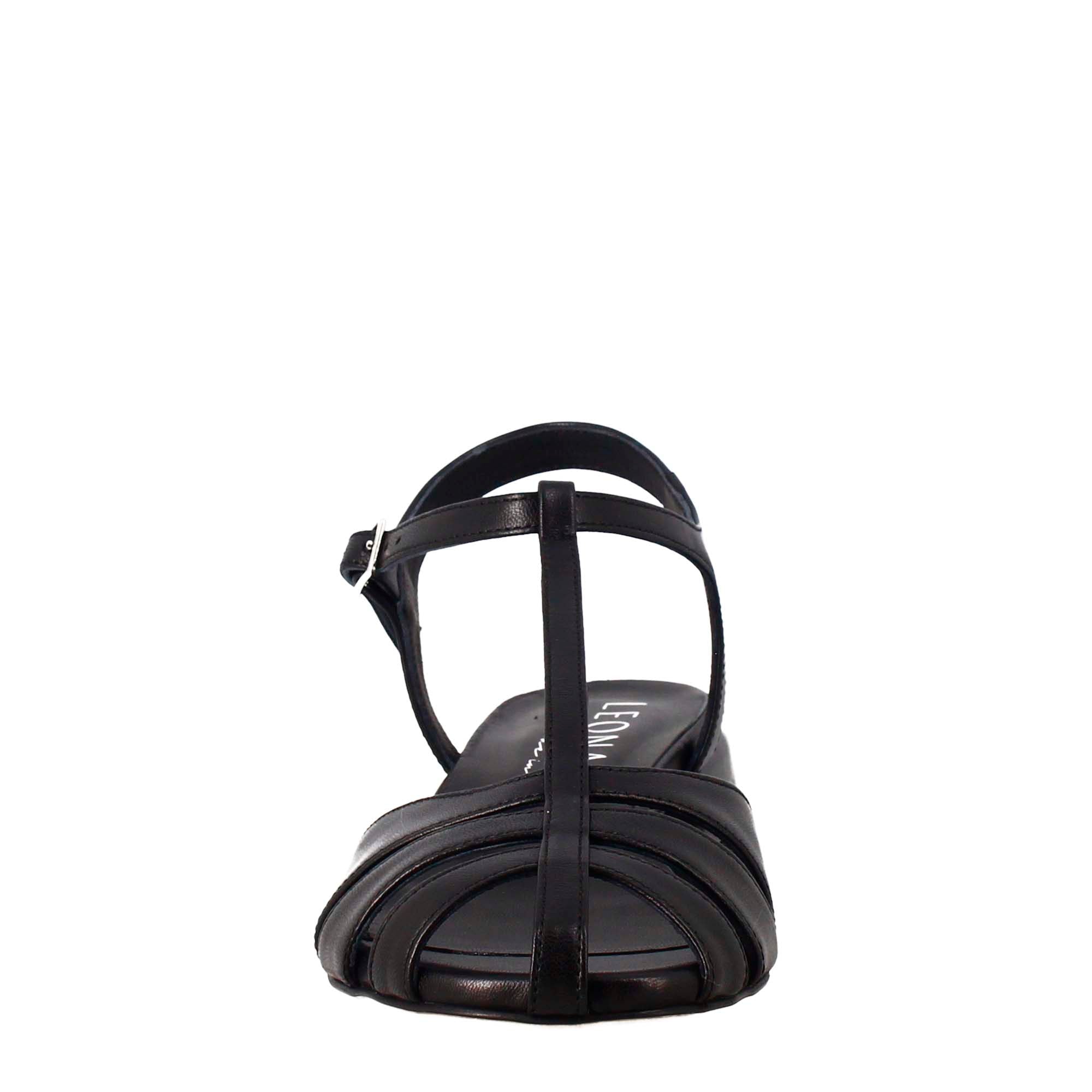 Leonardo Shoes Sandali Donna Nero Gabbia Pelle Tacco 4 cm