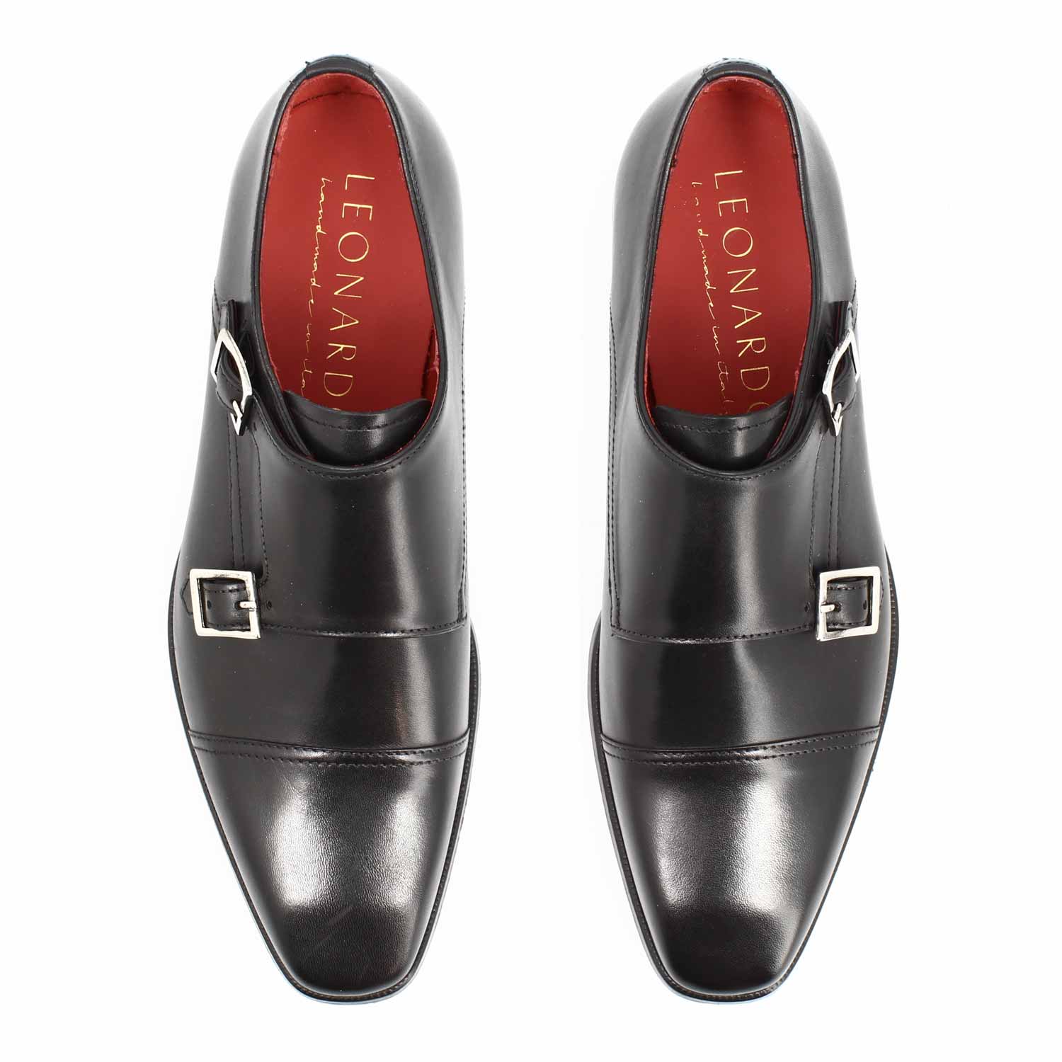 Leonardo Shoes Achille Nero Doppia Fibbia Pelle da Cerimonia Uomo