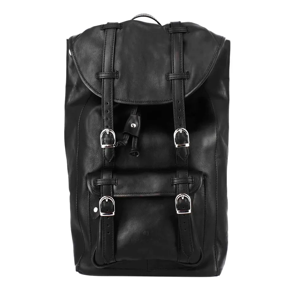 Leonardo Shoes Zaino Viaggio Borse Uomo Nero Pelle Pieno Fiore