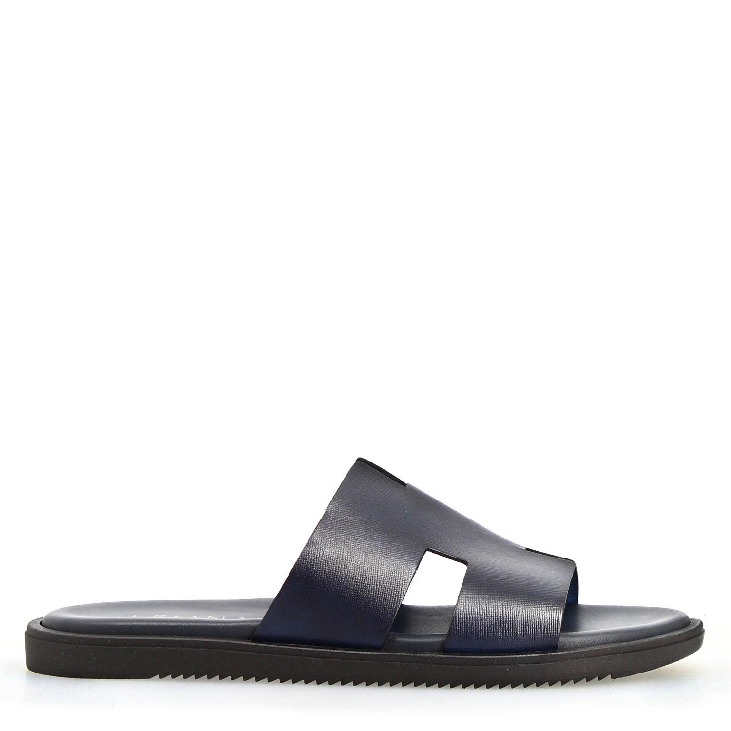 Leonardo Shoes M7805 sandalo uomo H pelle blu soletto imbottito