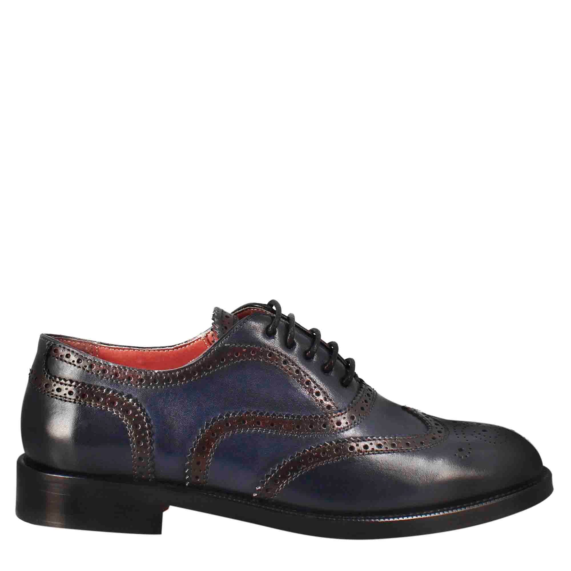 Leonardo Shoes Scarpe Stringate Donna blu brogue pelle