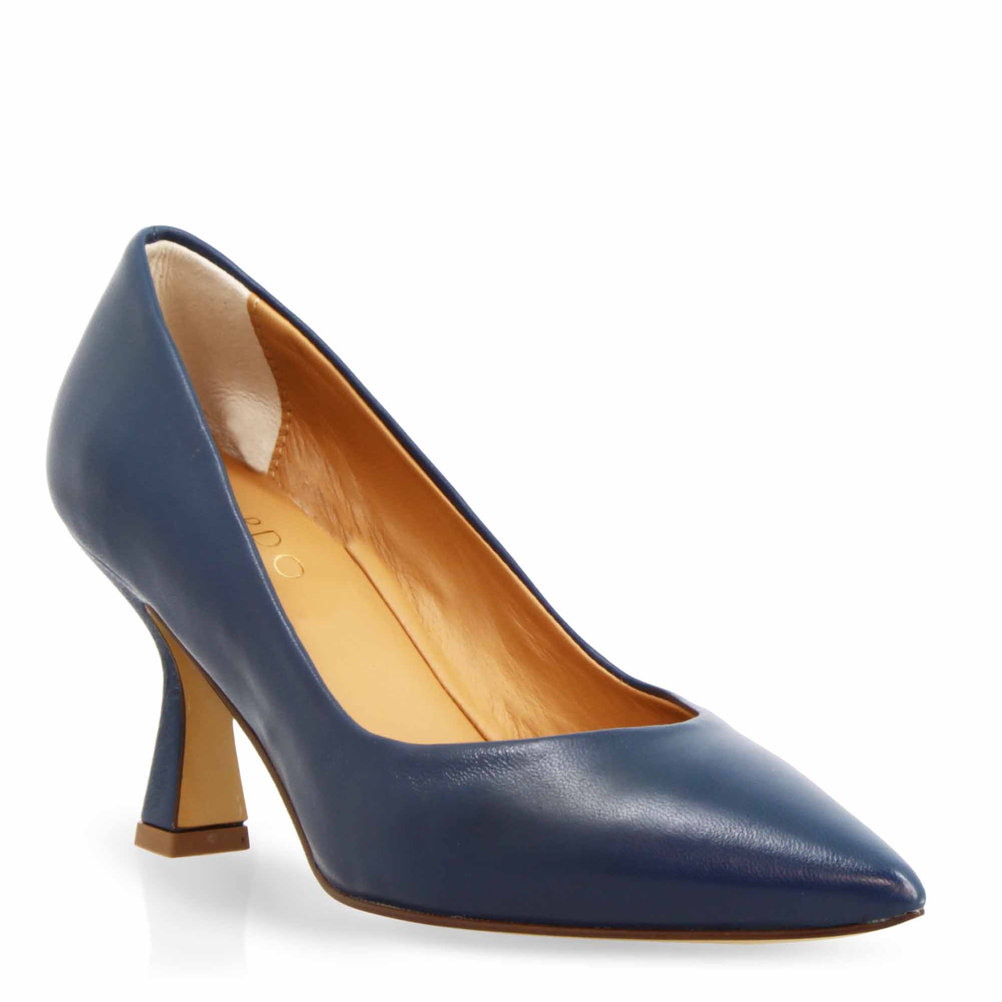 Leonardo Shoes Décolleté Punta Blu Pelle Tacco 9 cm