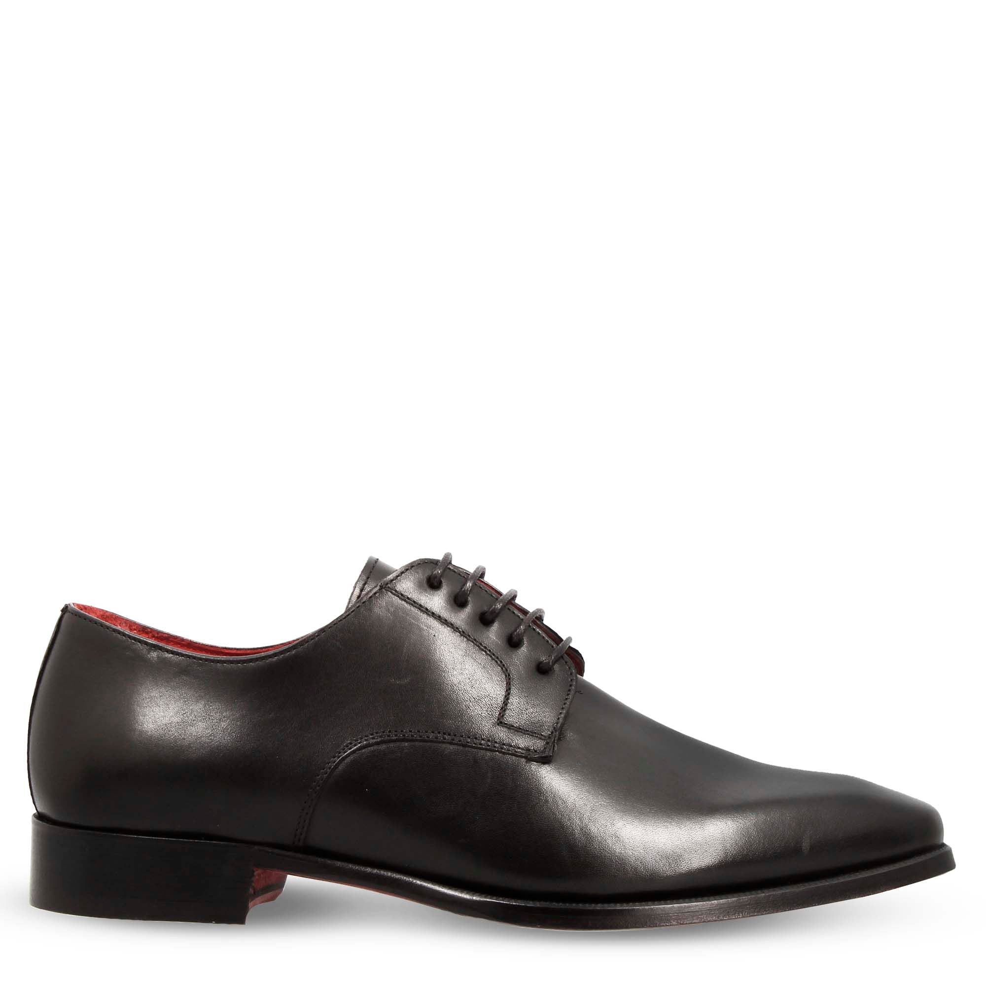 Leonardo Shoes Francesine Derby Uomo Pelle Nero Punta Squadrata