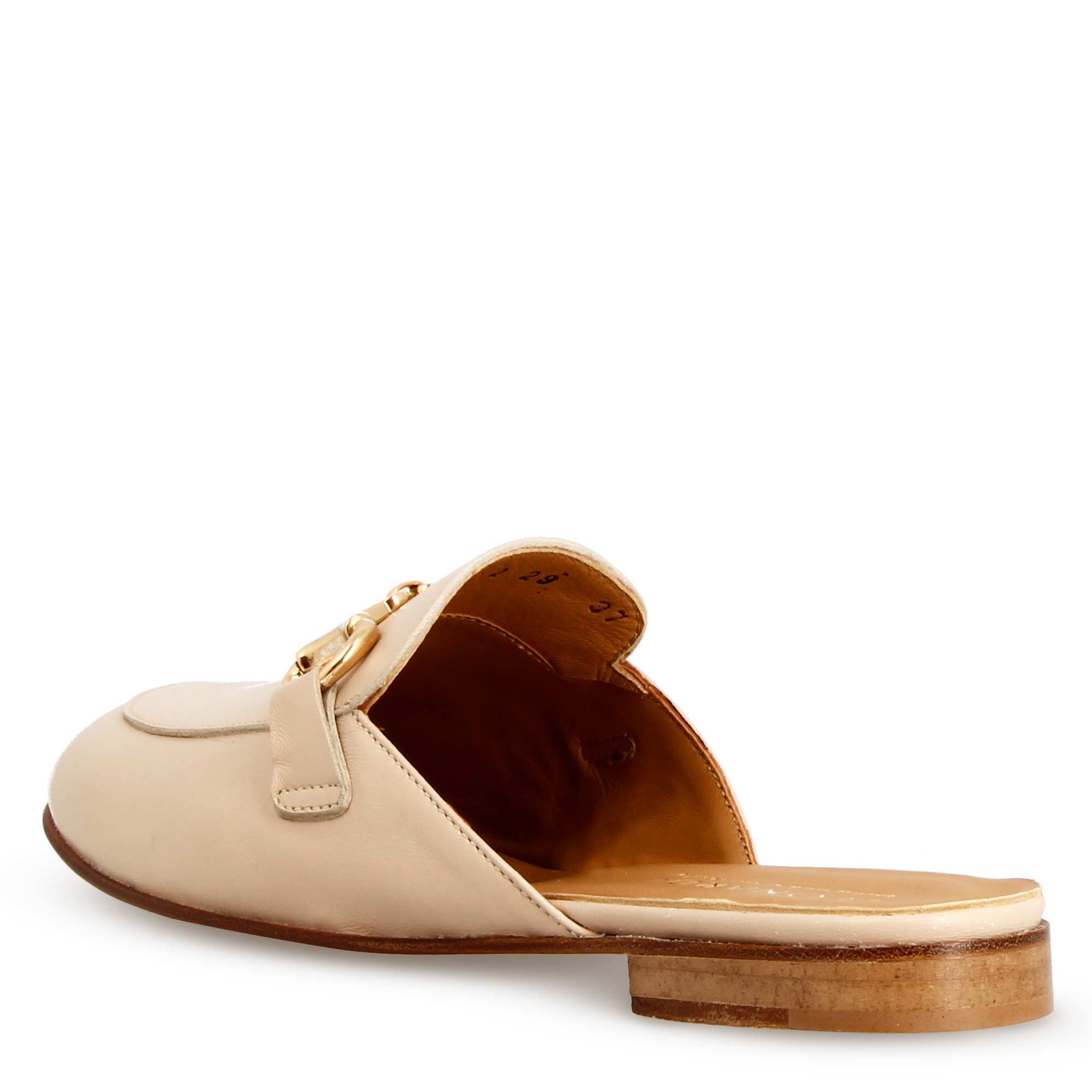 Leonardo Shoes Mules Donna Sabot Beige Fibbia Dorata Cuoio