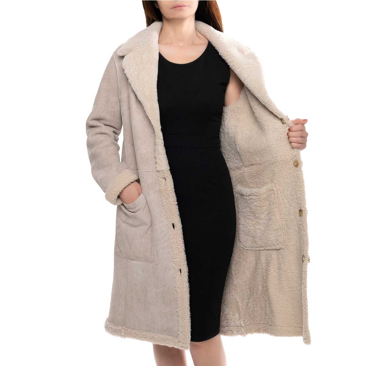 Leonardo Shoes BF-20 Beige Cappotto Donna Montone Reversibile