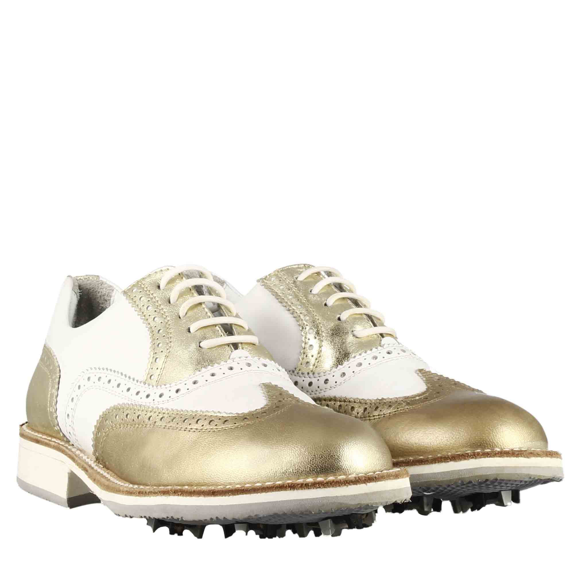Leonardo Shoes Golf Scarpe da Golf Oro Bianco Pelle Dettagli Oro