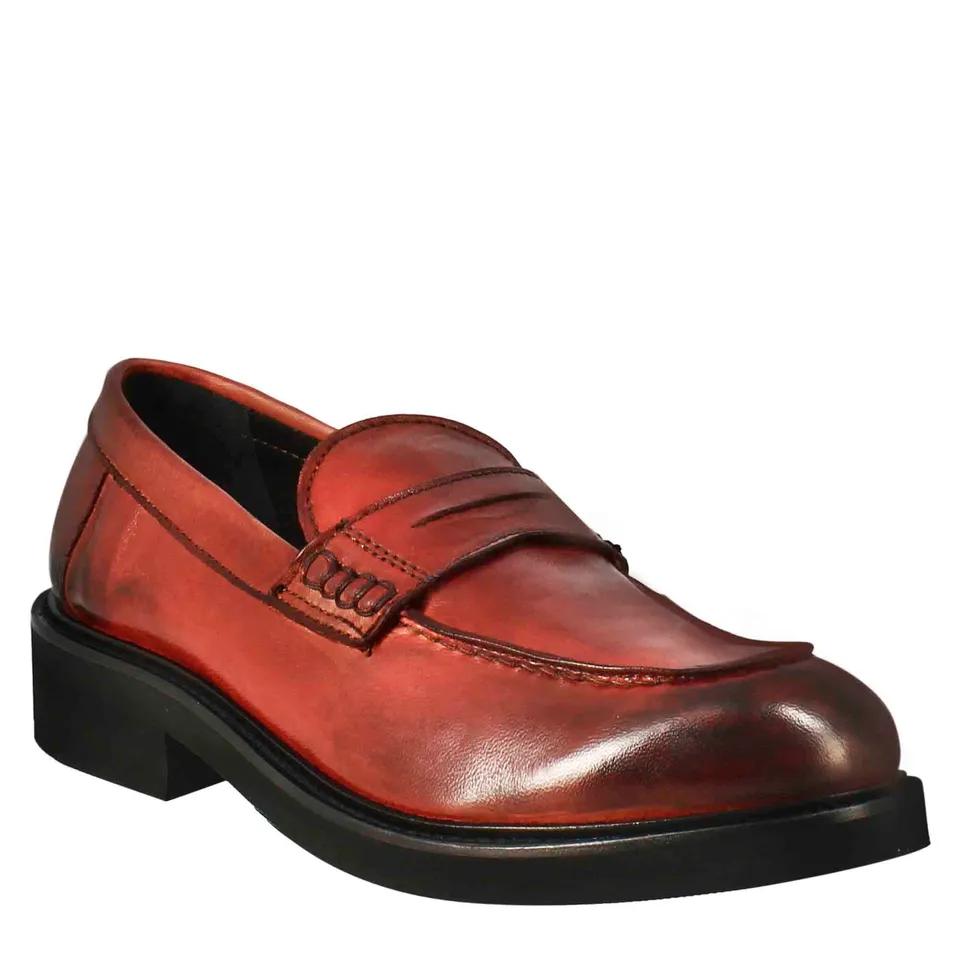 Leonardo Shoes Paupa mocassini donna rosso pelle lavata