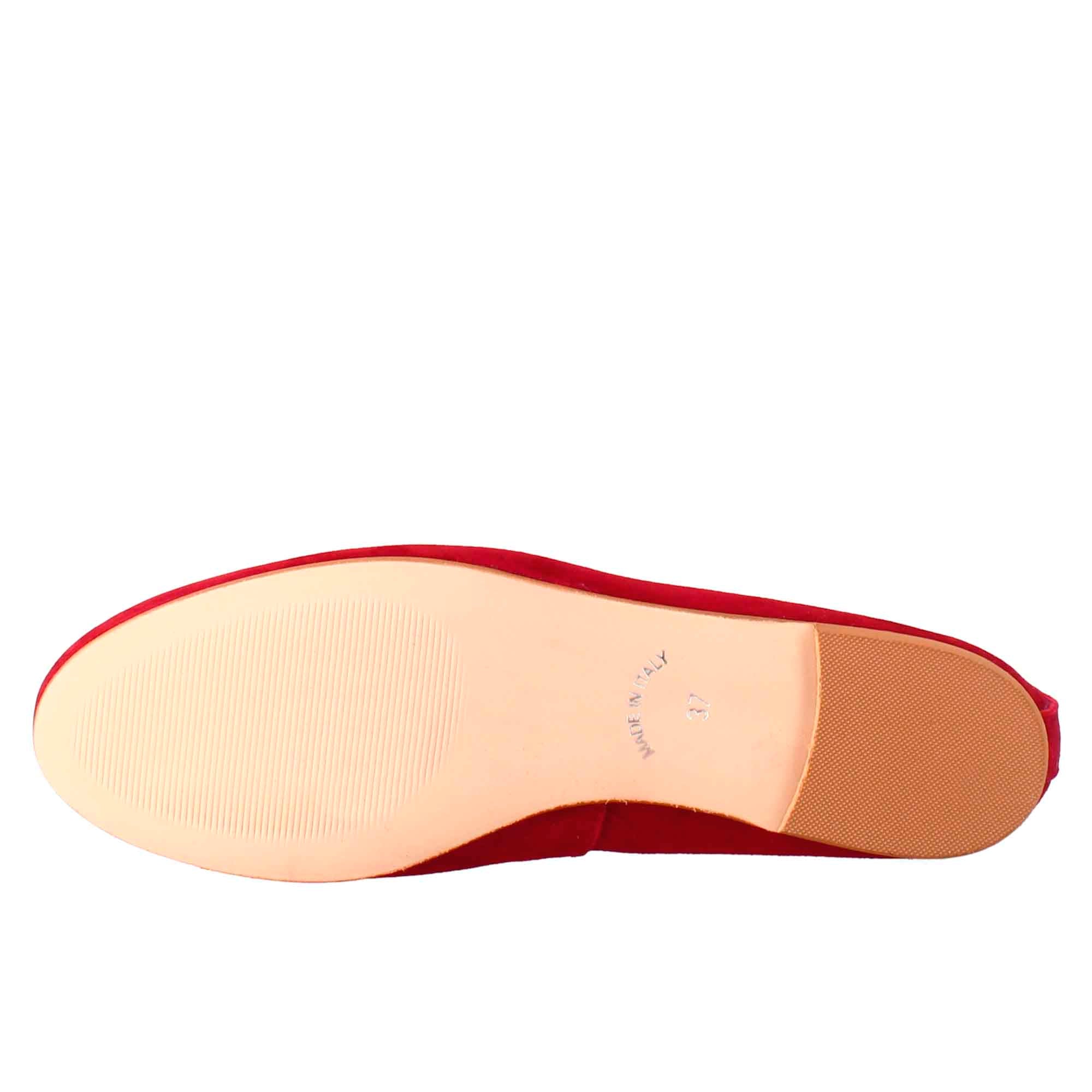 Leonardo Shoes Fiocco ballerina camoscio rosso tacco basso