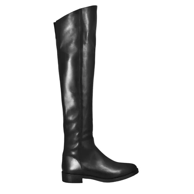Leonardo Shoes Stivali Sopra Ginocchio Nero Tacco Basso Pelle