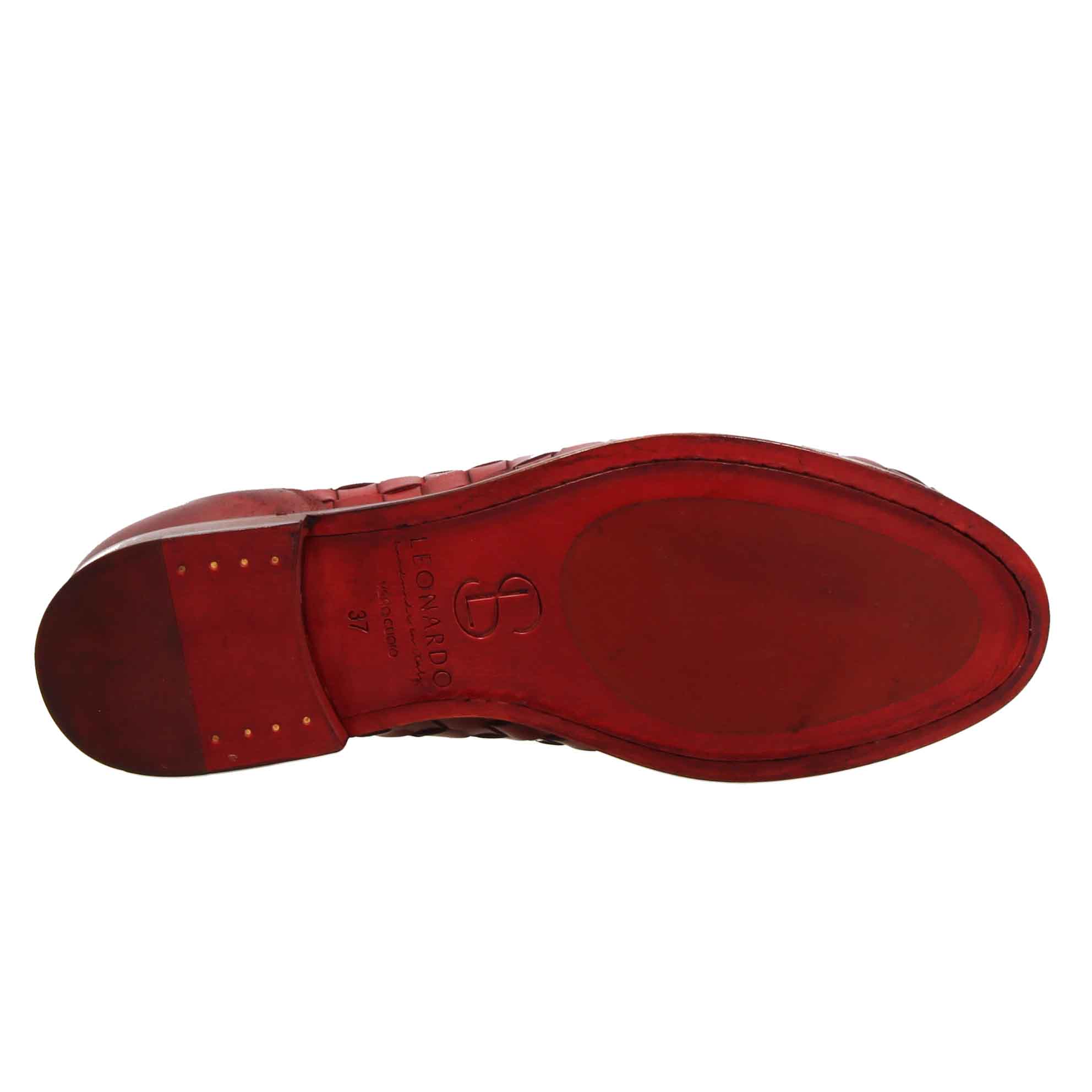 Leonardo Shoes Mocassino intrecciato rosso nappine cuoio