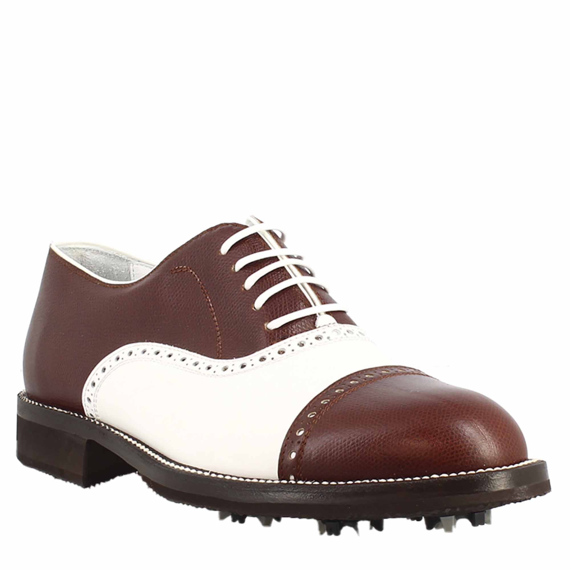 Leonardo Shoes Golf scarpe da golf brogue bianco marrone pelle