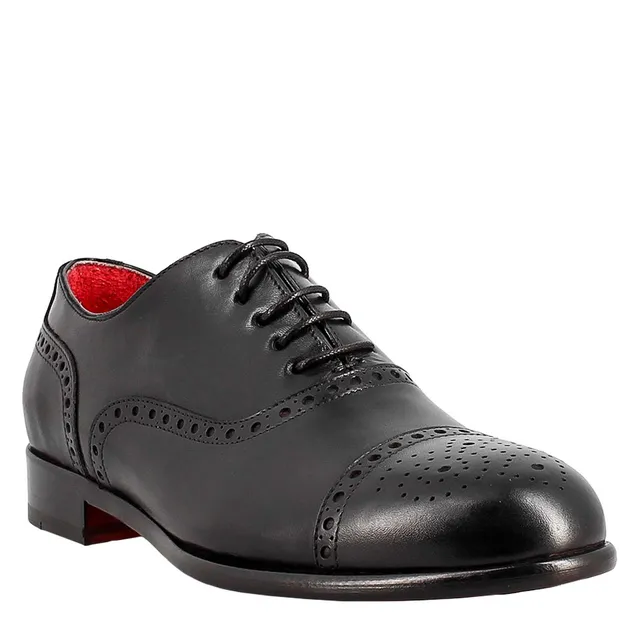 Leonardo Shoes Oxford Semi Brogue Uomo Pelle Nero