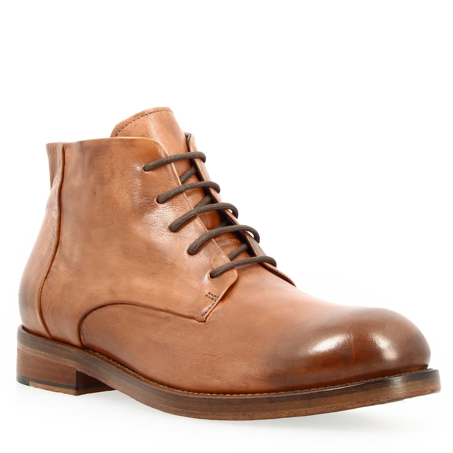 Leonardo Shoes stivaletti uomo pelle marrone diver zip