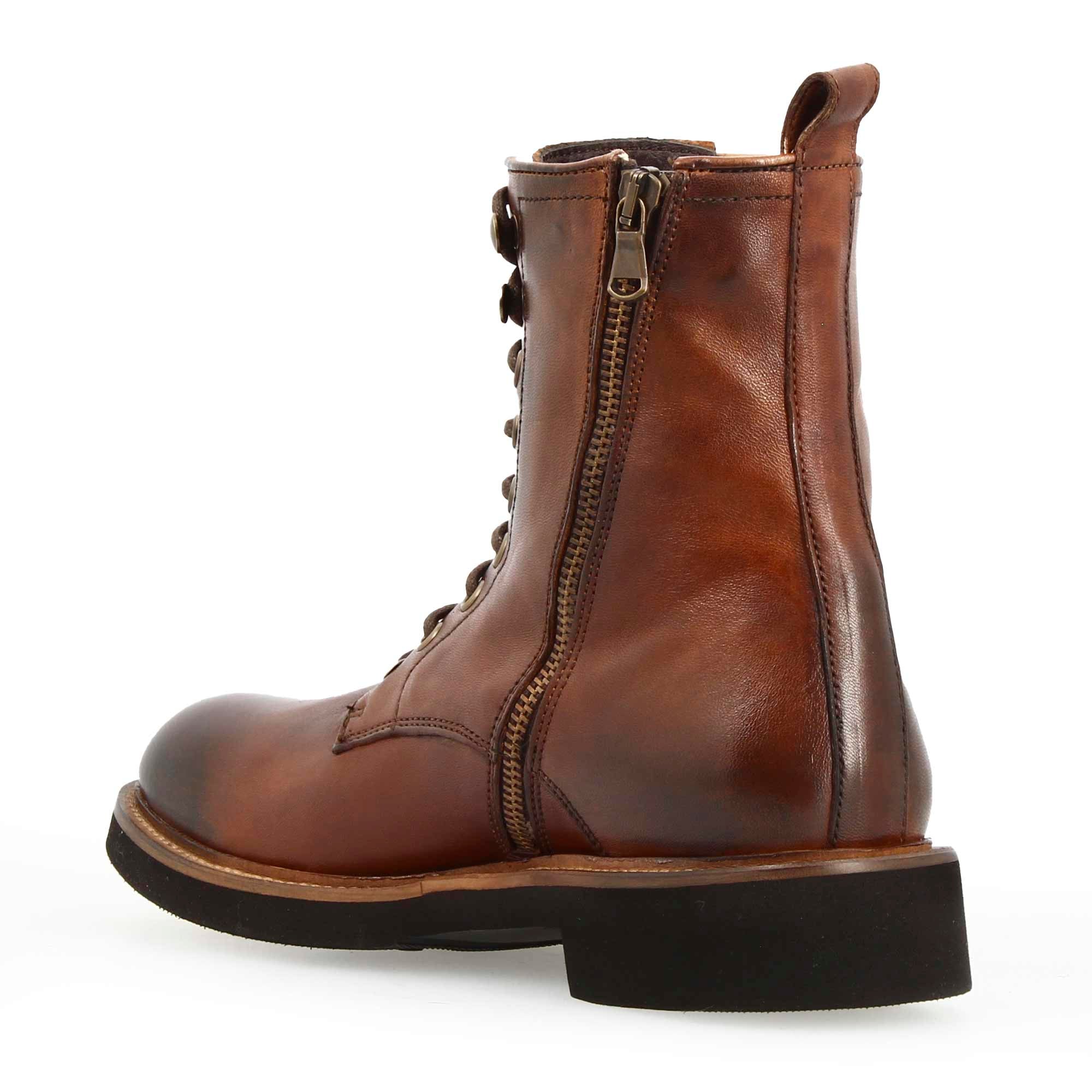 Leonardo Shoes Stivaletto Anfibio Donna Marrone in Pelle